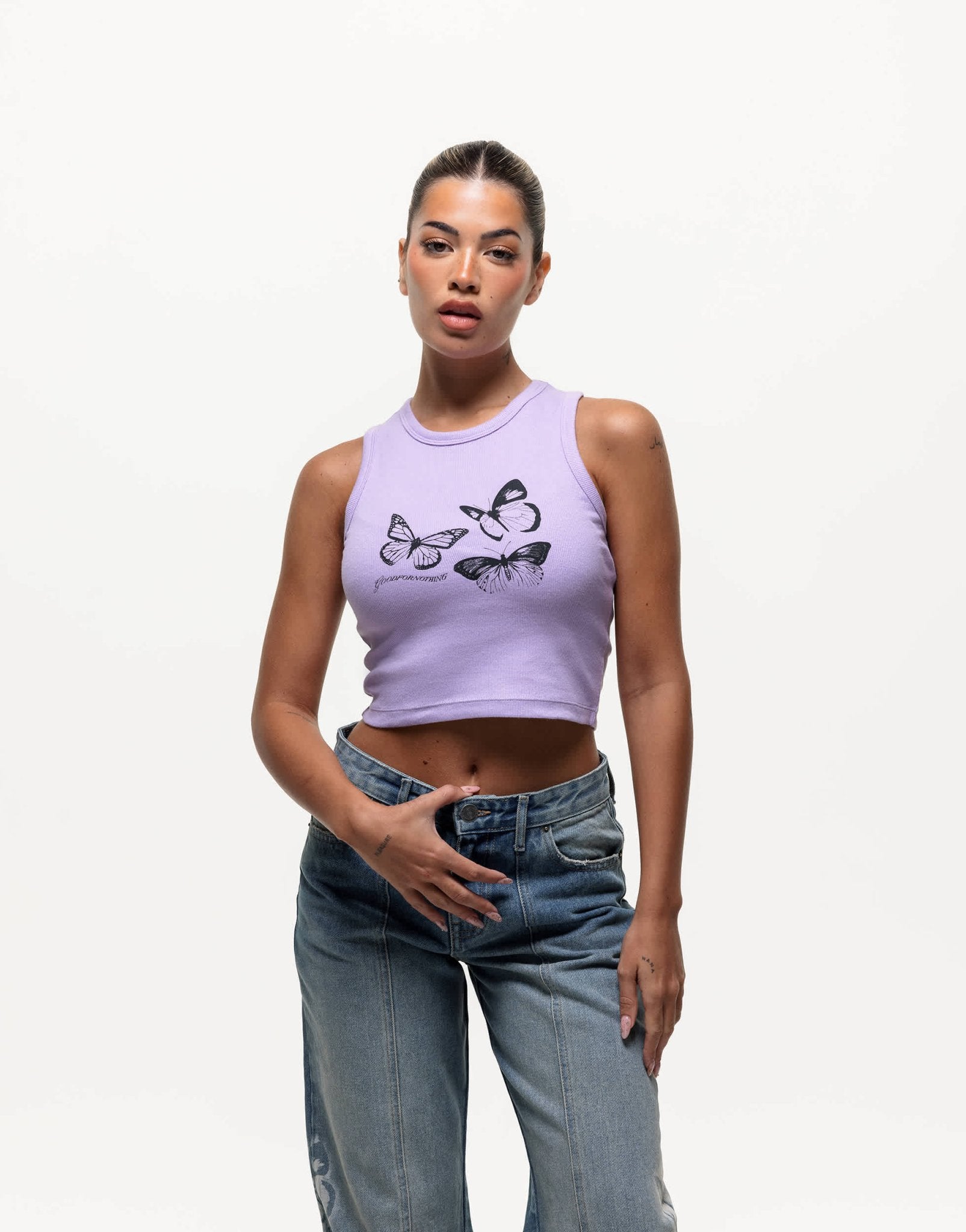 Good For Nothing ribbed vest top with butterfly print in lilac - ASOS Sample Sale EU Store
