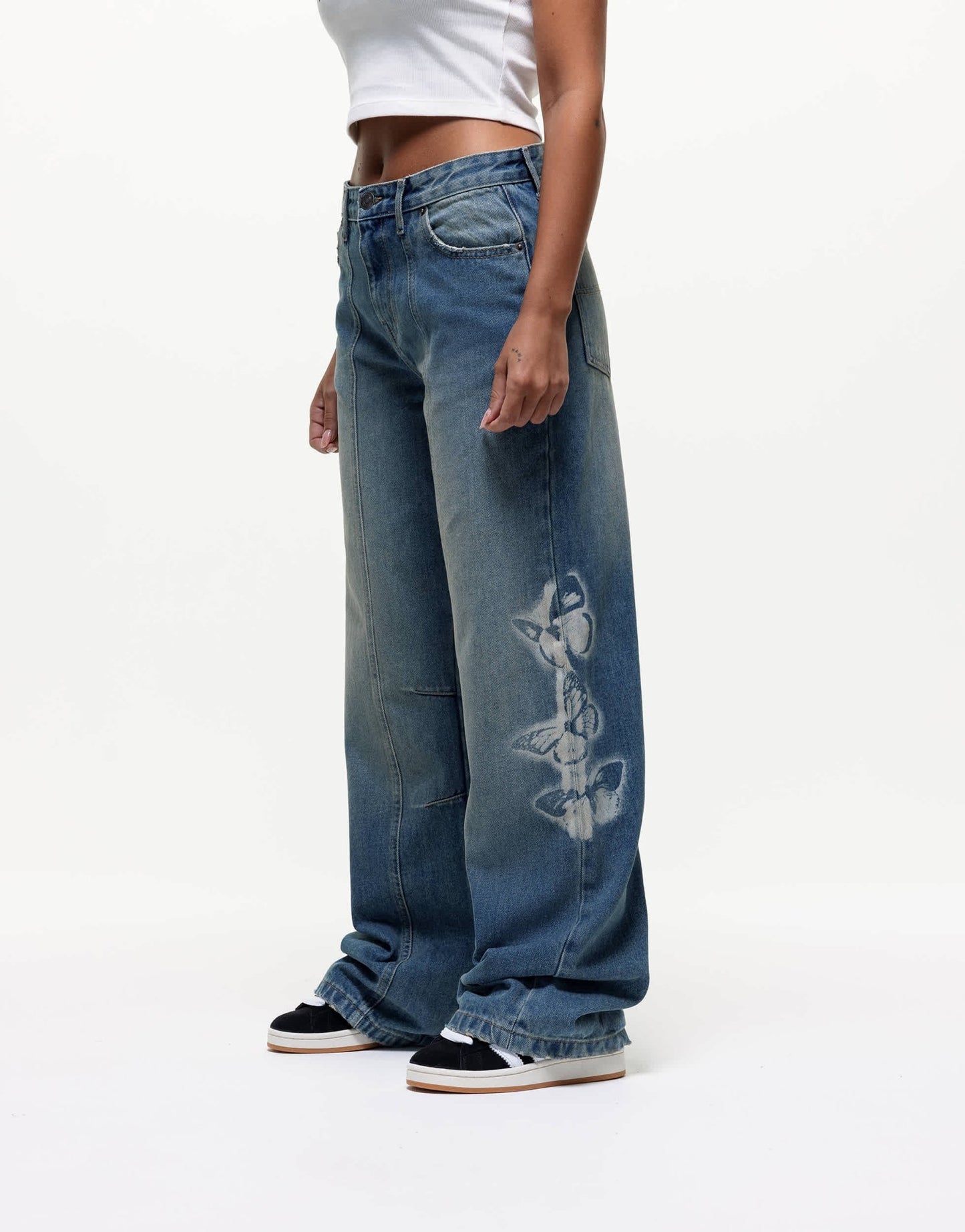Good For Nothing wide leg jeans with butterfly stamp detail in blue - ASOS Sample Sale EU Store