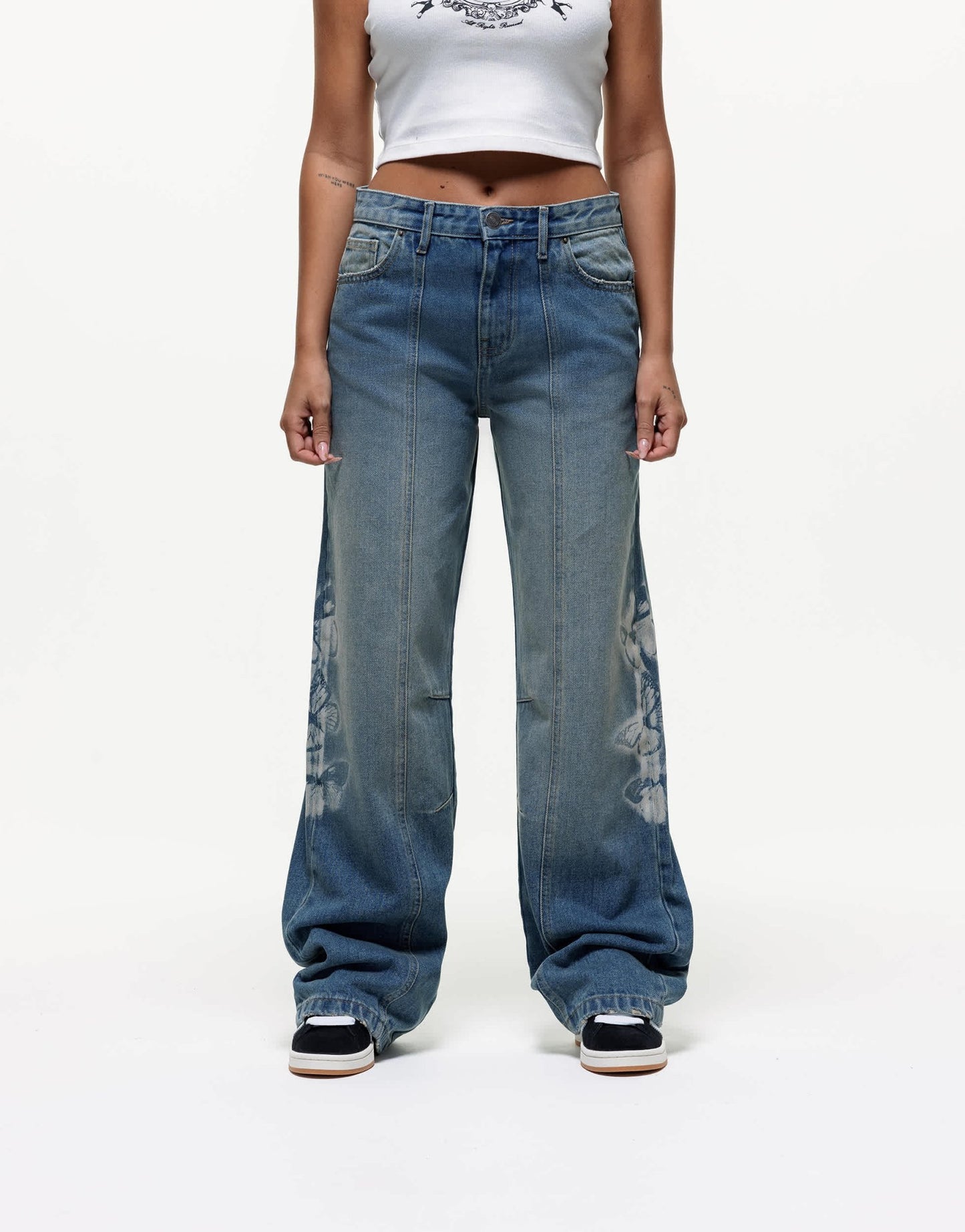 Good For Nothing wide leg jeans with butterfly stamp detail in blue - ASOS Sample Sale EU Store