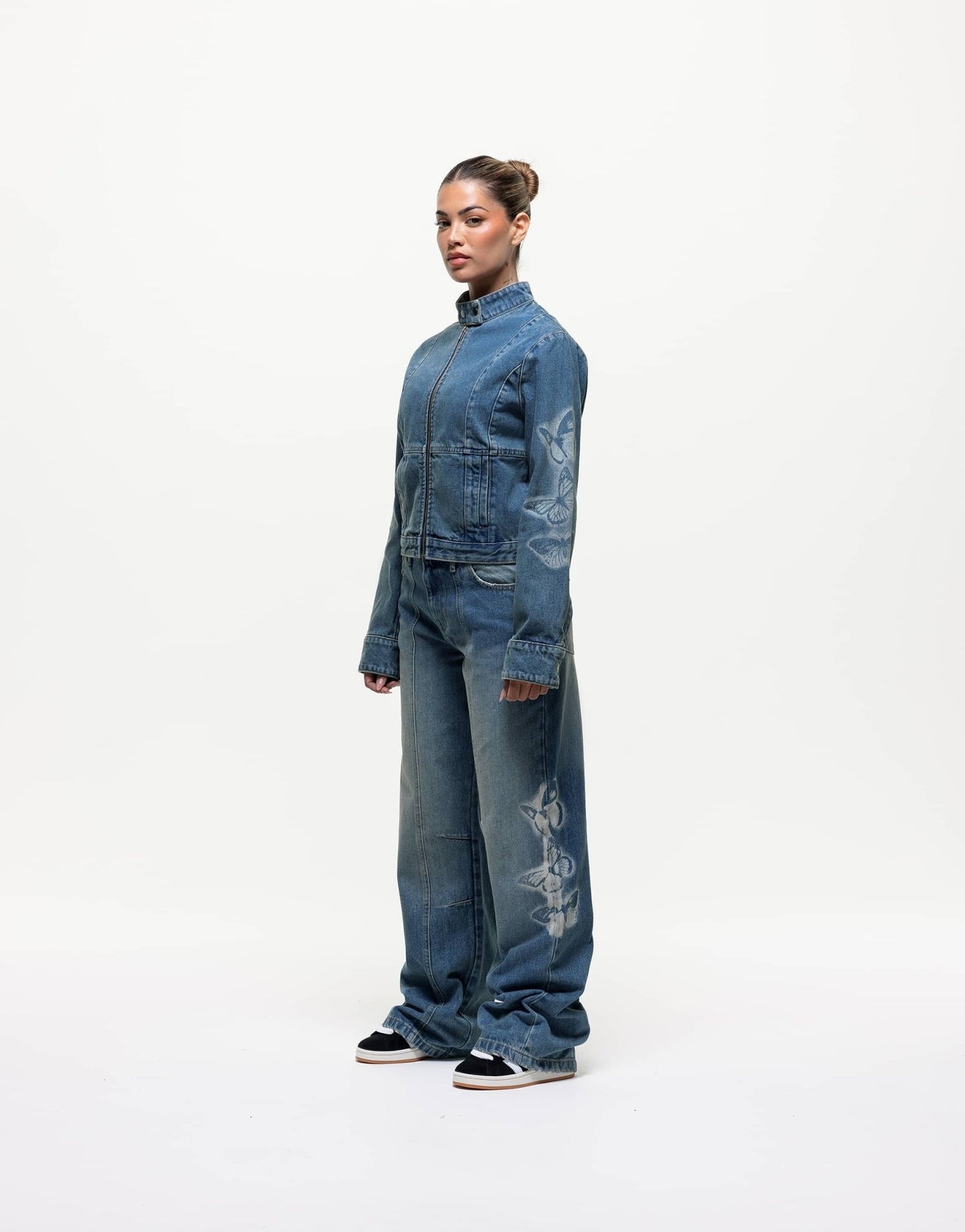 Good For Nothing wide leg jeans with butterfly stamp detail in blue - ASOS Sample Sale EU Store