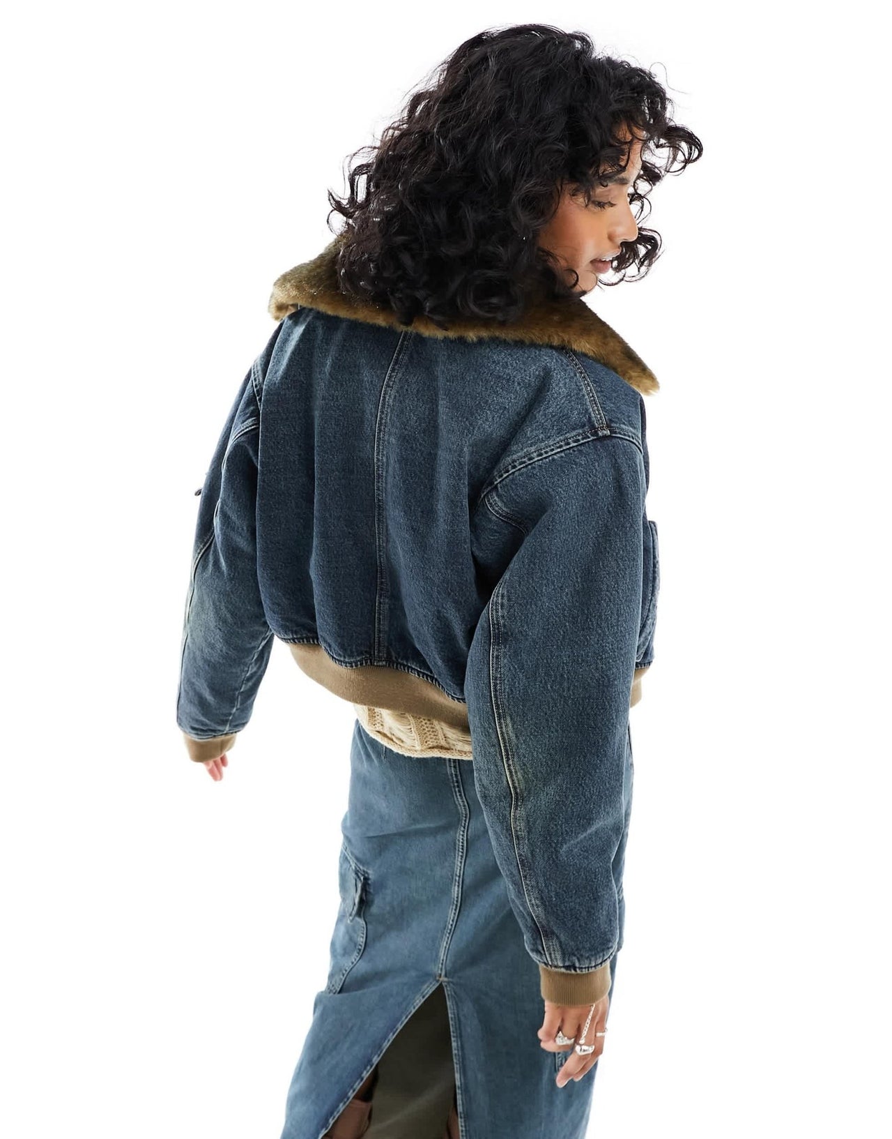 Guess Originals fur denim bomber jacket in blue - ASOS Sample Sale EU Store
