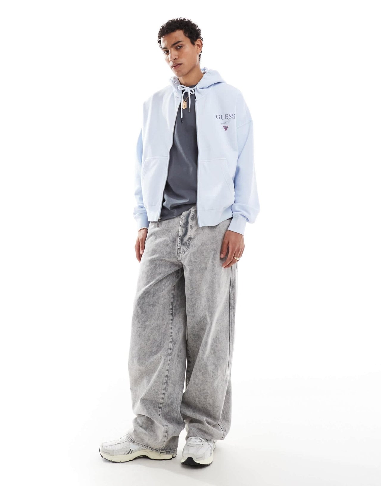 Guess Originals unisex stacked logo zip through hoodie in light blue - ASOS Sample Sale EU Store