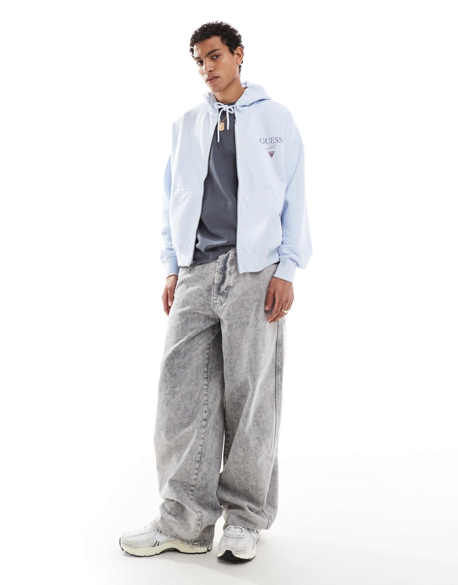 Guess Originals unisex stacked logo zip through hoodie in light blue - ASOS Sample Sale EU Store