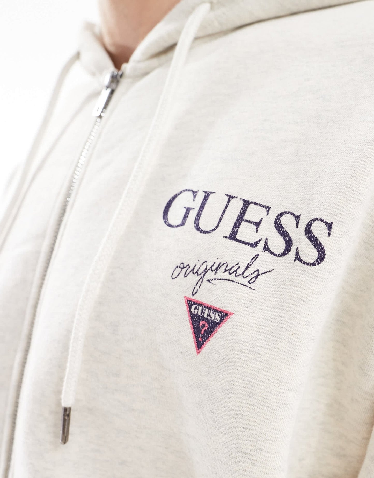 Guess Originals unisex stacked logo zip - up hoodie in heather grey - ASOS Sample Sale EU Store