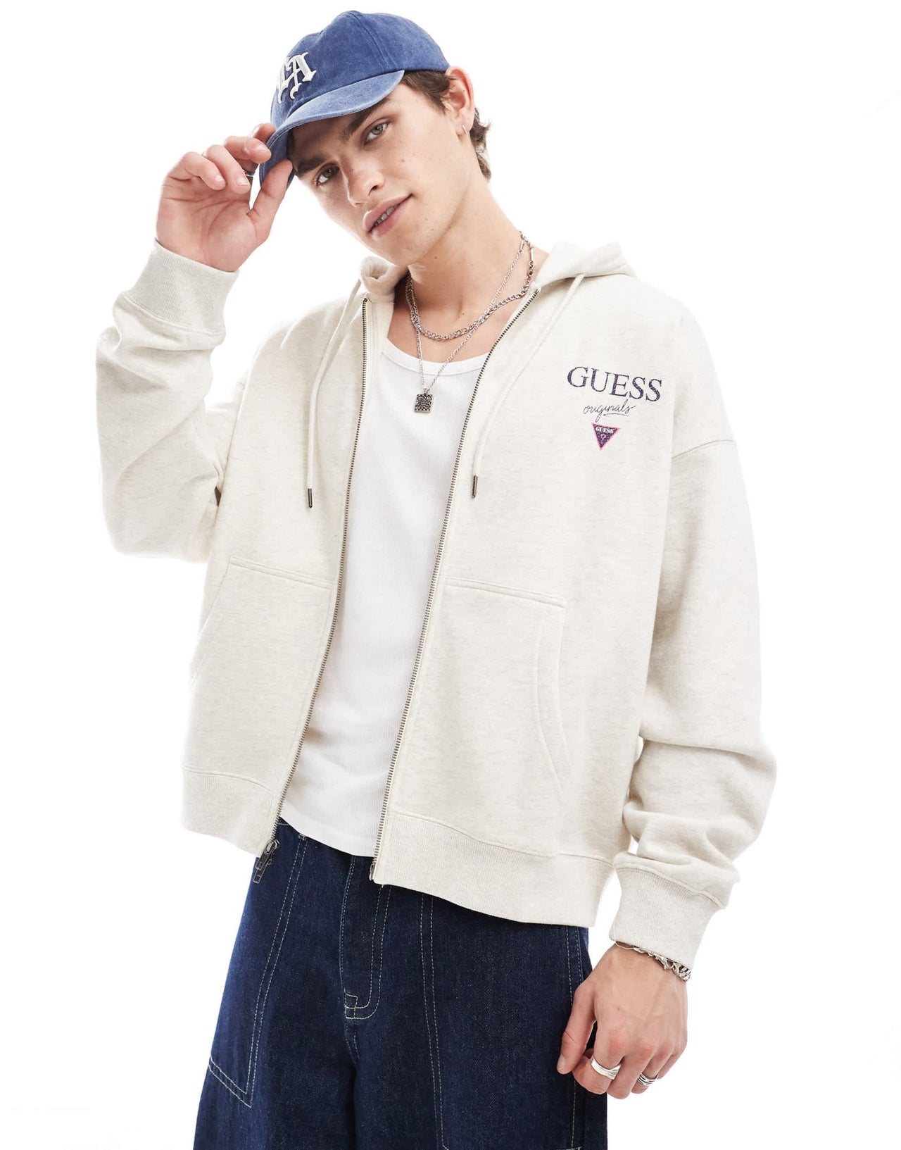 Guess Originals unisex stacked logo zip - up hoodie in heather grey - ASOS Sample Sale EU Store