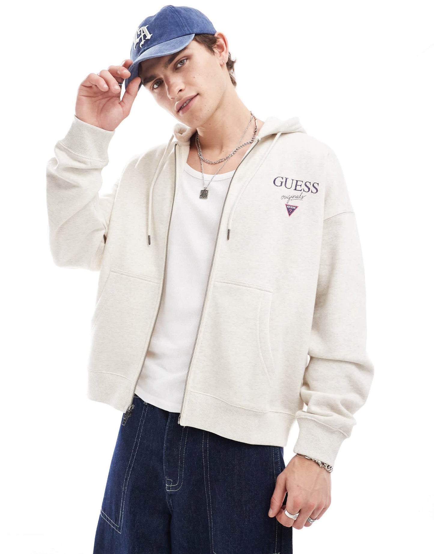 Guess Originals unisex stacked logo zip - up hoodie in heather grey - ASOS Sample Sale EU Store