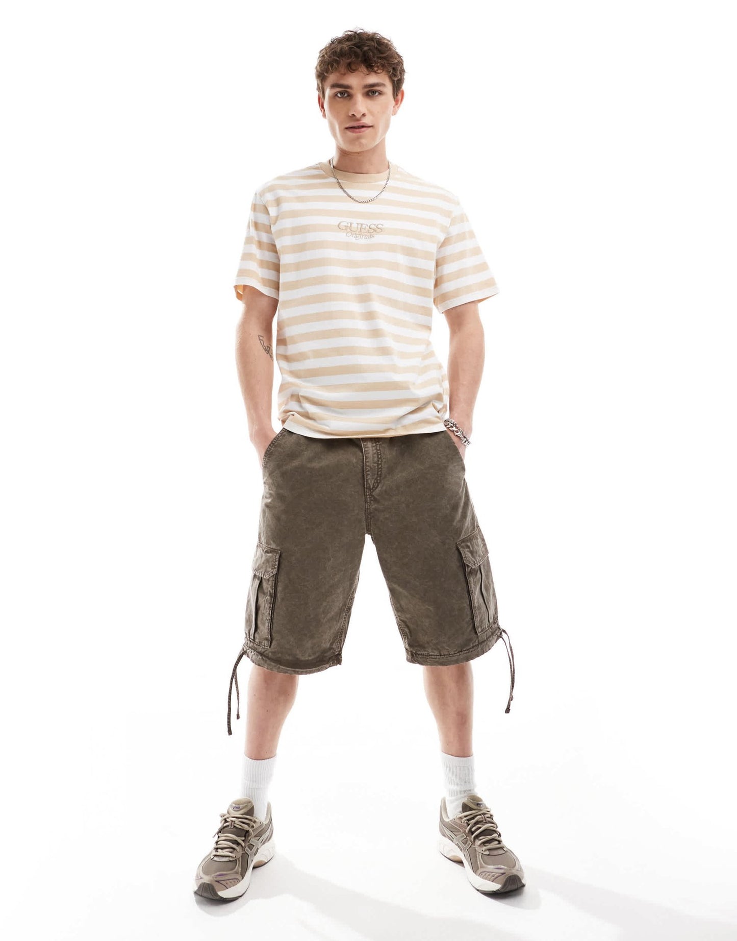 Guess Originals unisex striped t-shirt in beige and white - ASOS Sample Sale EU Store