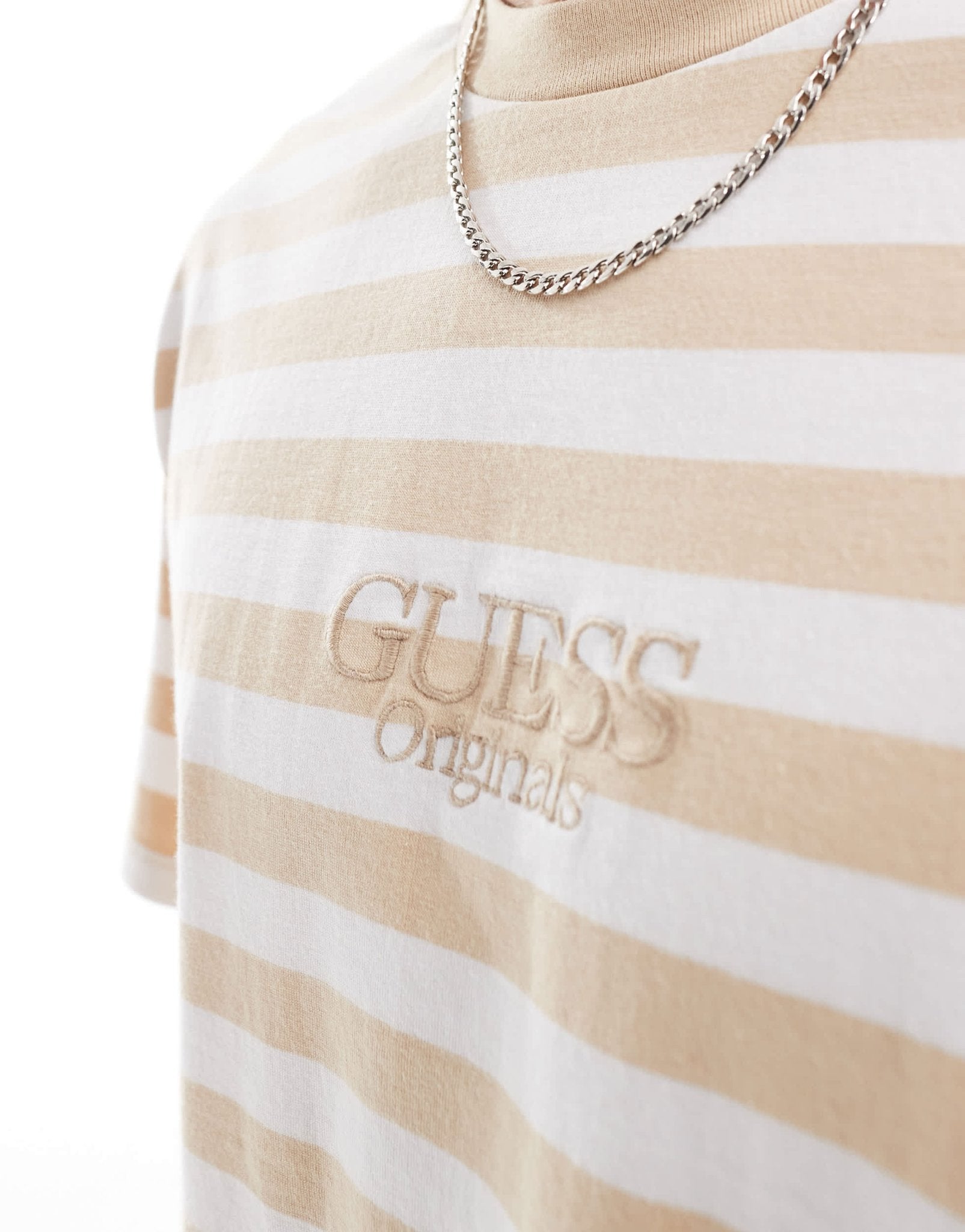 Guess Originals unisex striped t-shirt in beige and white - ASOS Sample Sale EU Store