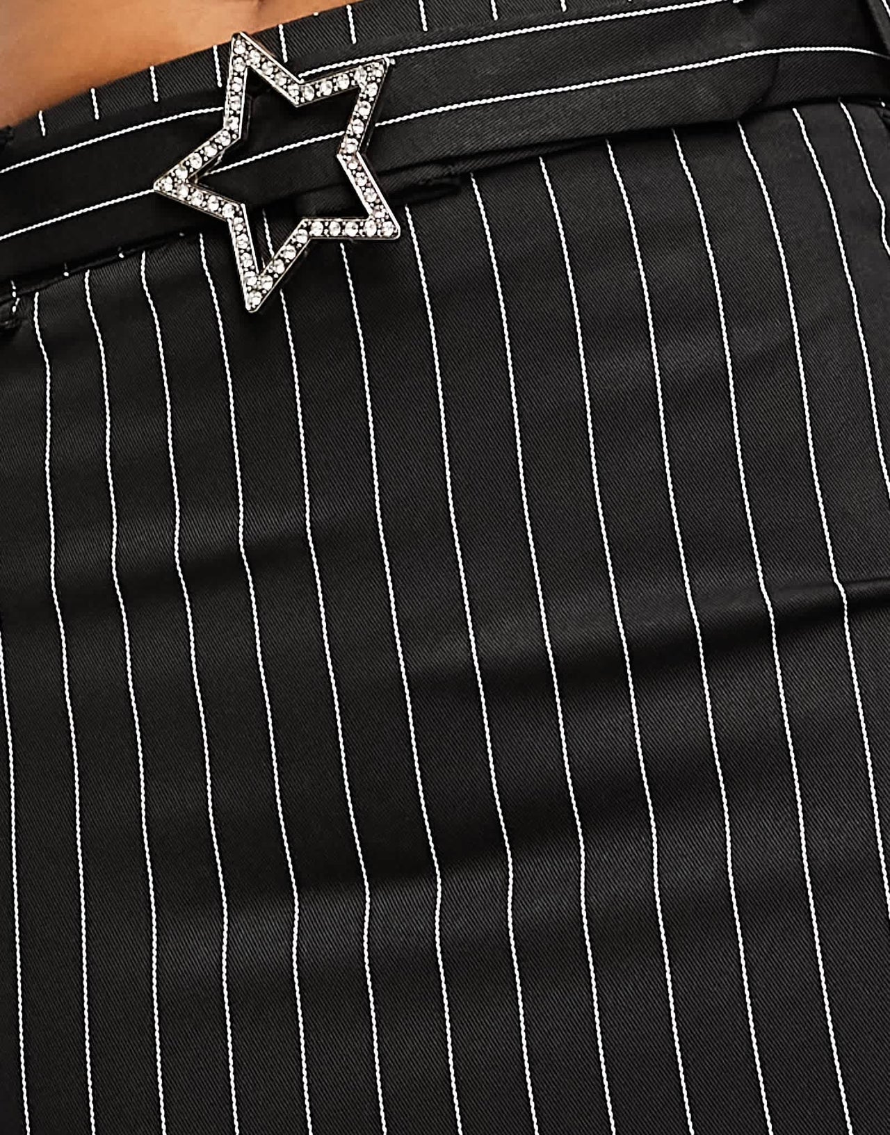 Heartbreak pinstripe mini skirt with star buckle in black - ASOS Sample Sale EU Store