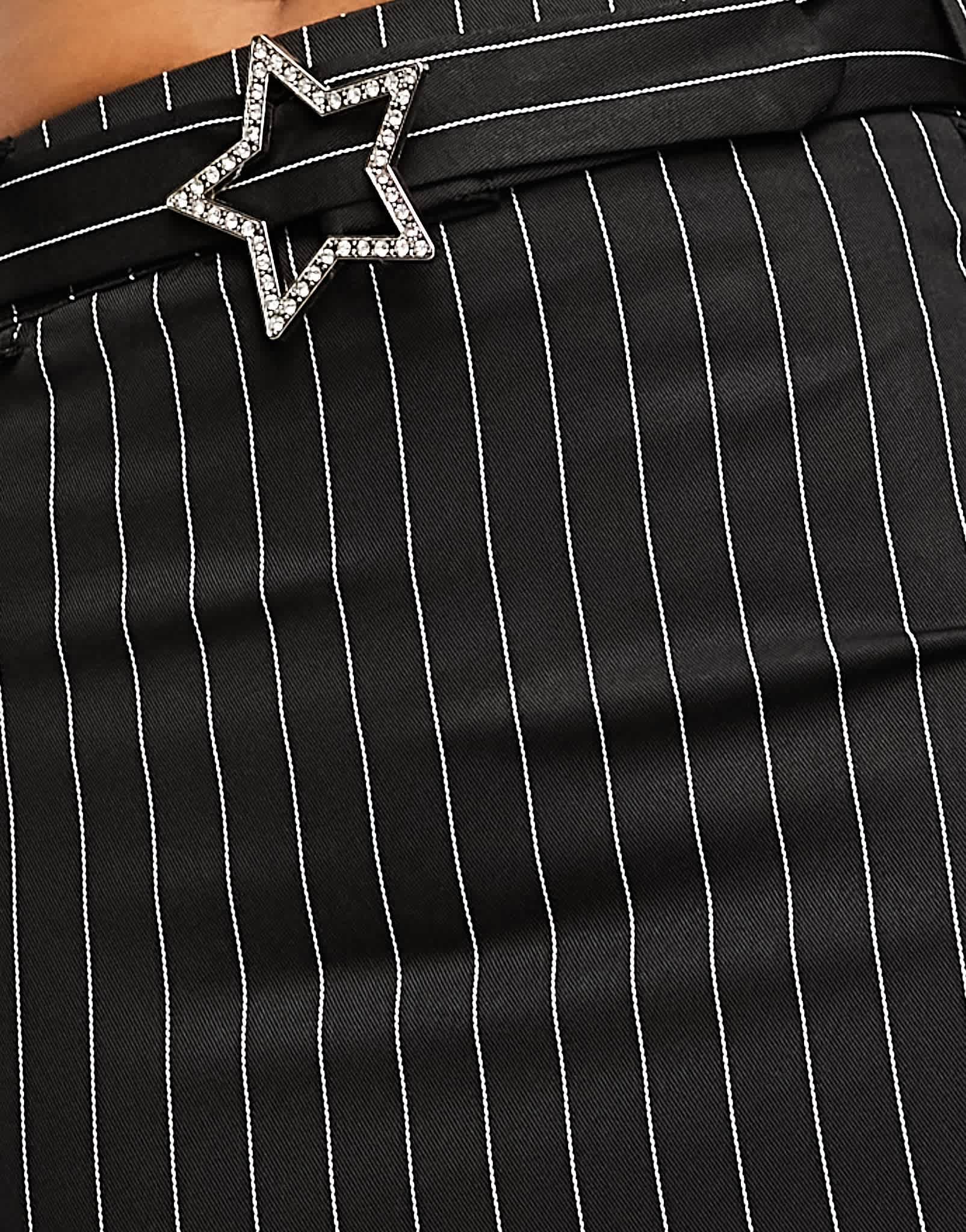 Heartbreak pinstripe mini skirt with star buckle in black - ASOS Sample Sale EU Store