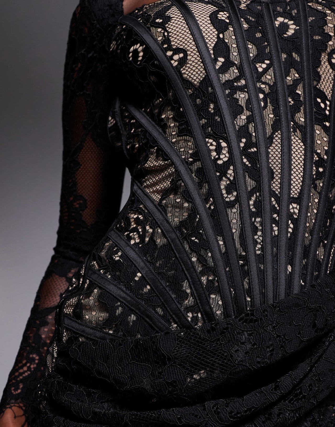 Heiress Beverly Hills exclusive long sleeve lace corset drape detail mini dress in black - ASOS Sample Sale EU Store