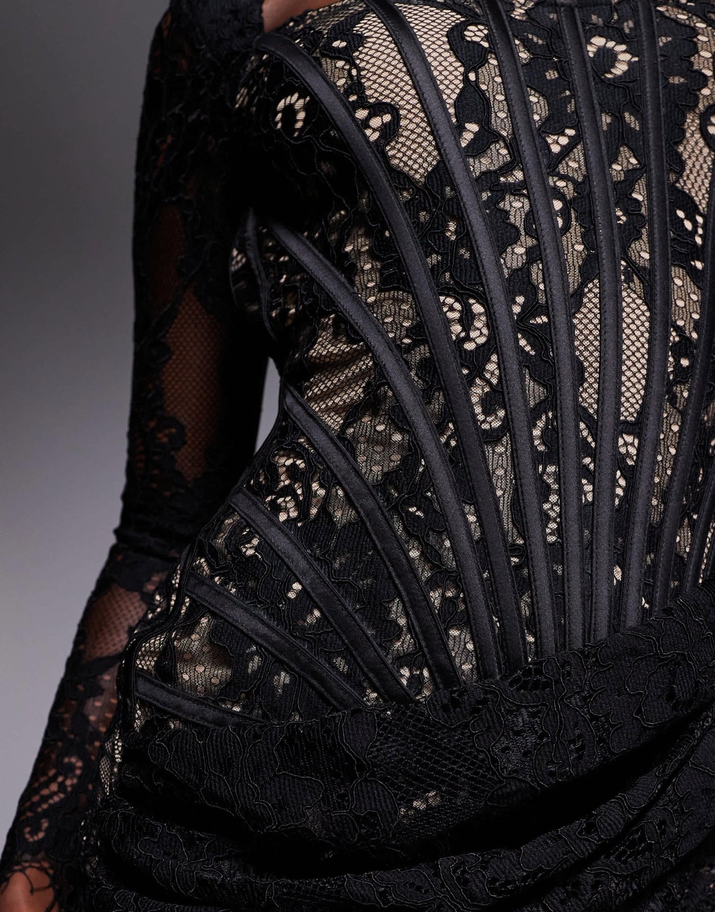 Heiress Beverly Hills exclusive long sleeve lace corset drape detail mini dress in black - ASOS Sample Sale EU Store