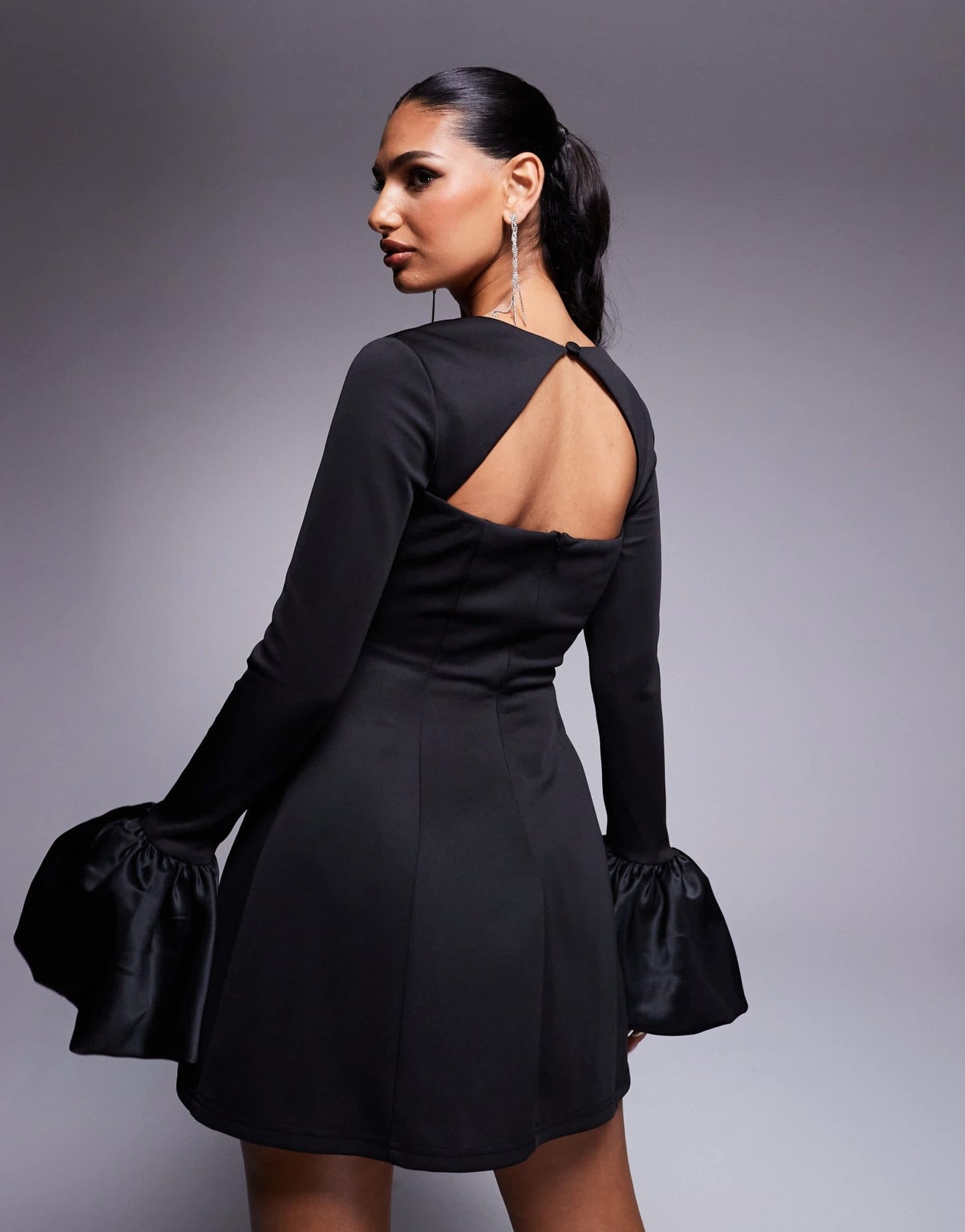 Heiress Beverly Hills exclusive sweetheart neckline satin puff sleeve mini dress in black - ASOS Sample Sale EU Store