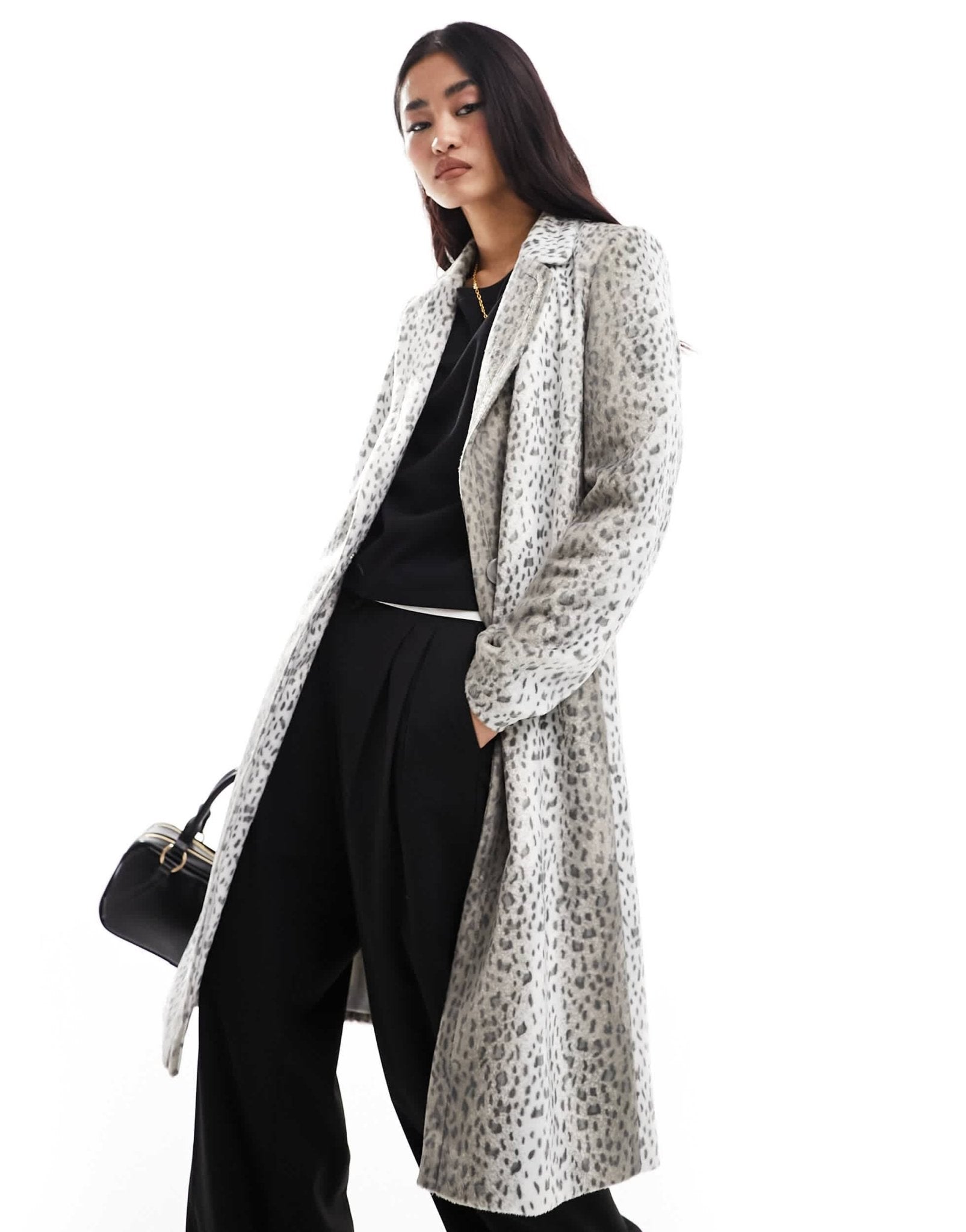Helene Berman faux leather college coat in snow leopard - ASOS Sample Sale EU Store