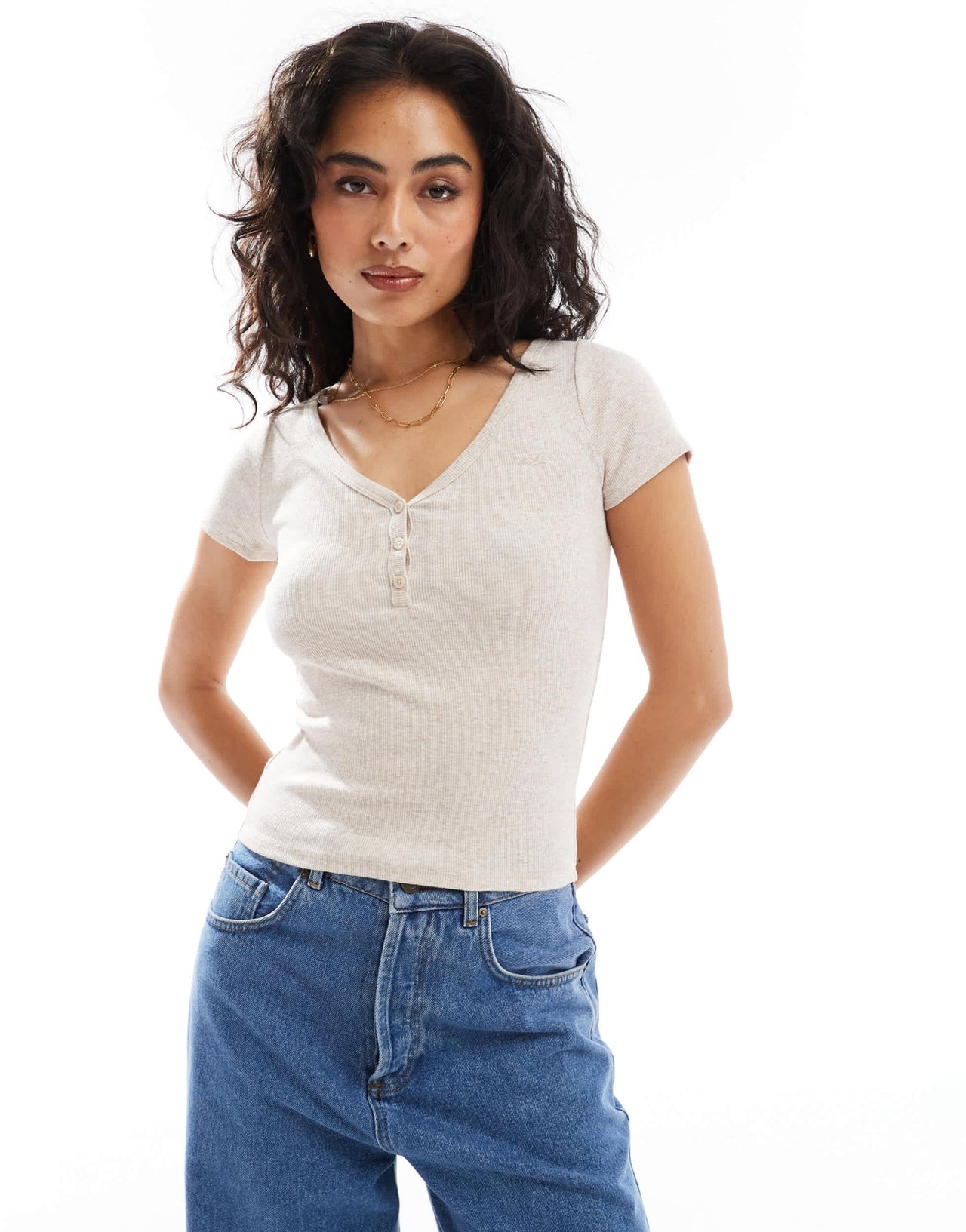 Hollister henley t-shirt in oatmeal - ASOS Sample Sale EU Store