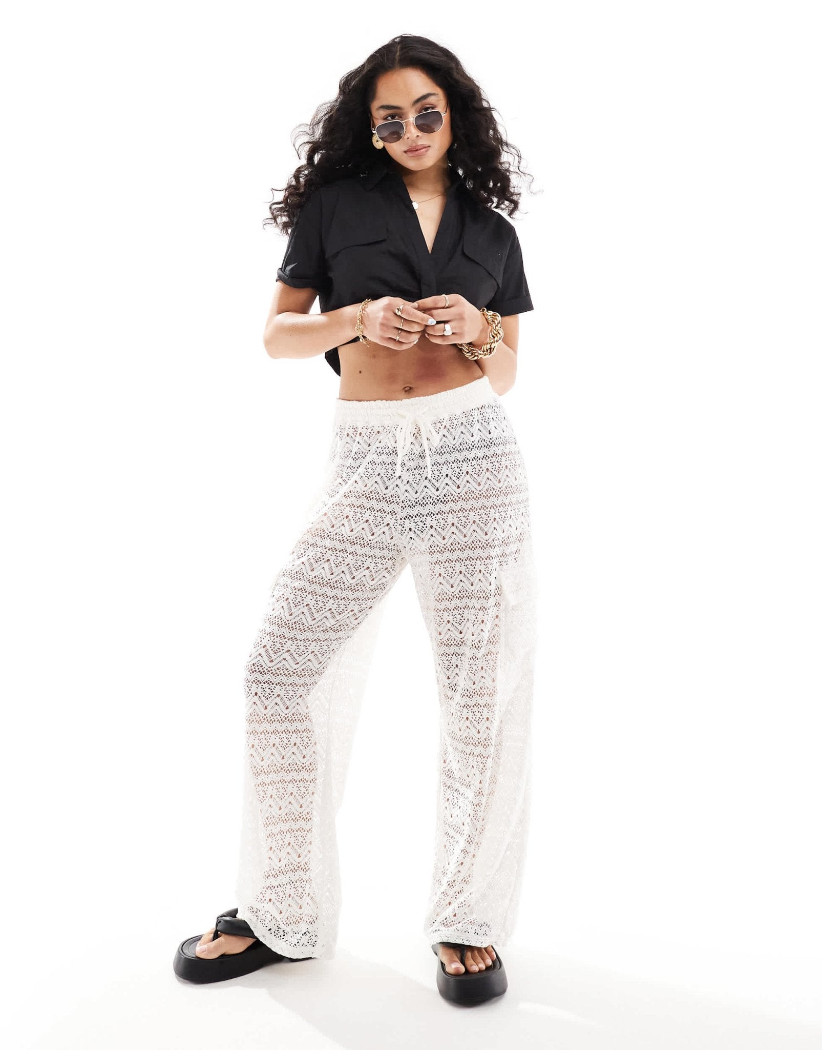 Hollister lace cover up cargo trouser in white - ASOS Sample Sale EU Store