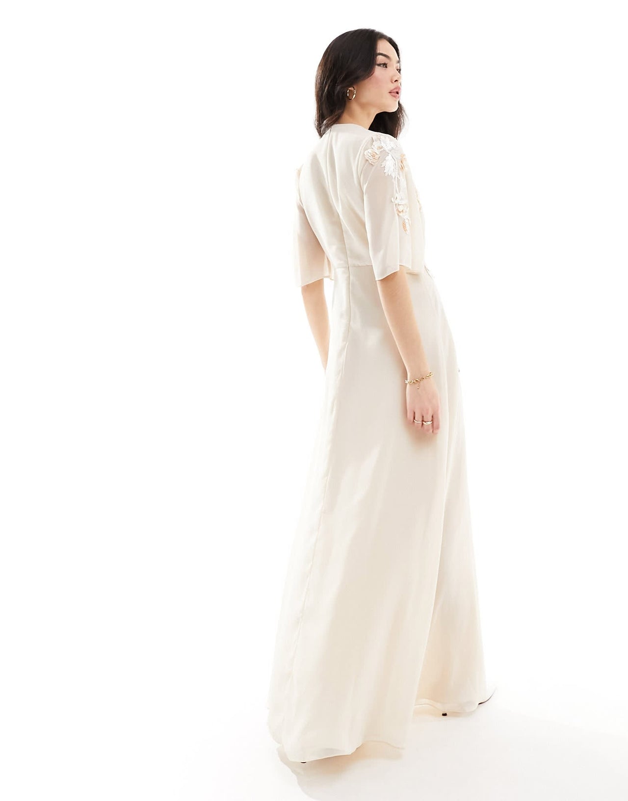 Hope & Ivy Bridal flutter sleeve embroidered floral maxi dress in cream - ASOS Sample Sale EU Store