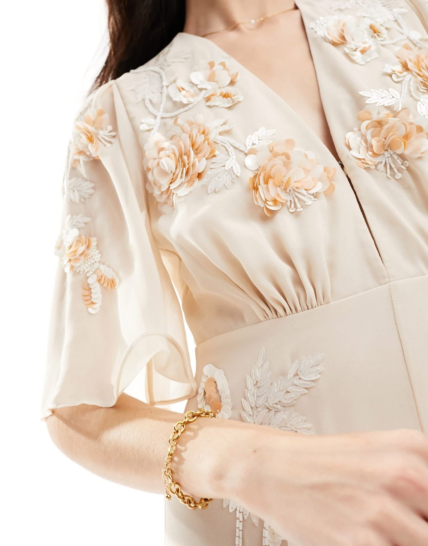 Hope & Ivy Bridal flutter sleeve embroidered floral maxi dress in cream - ASOS Sample Sale EU Store