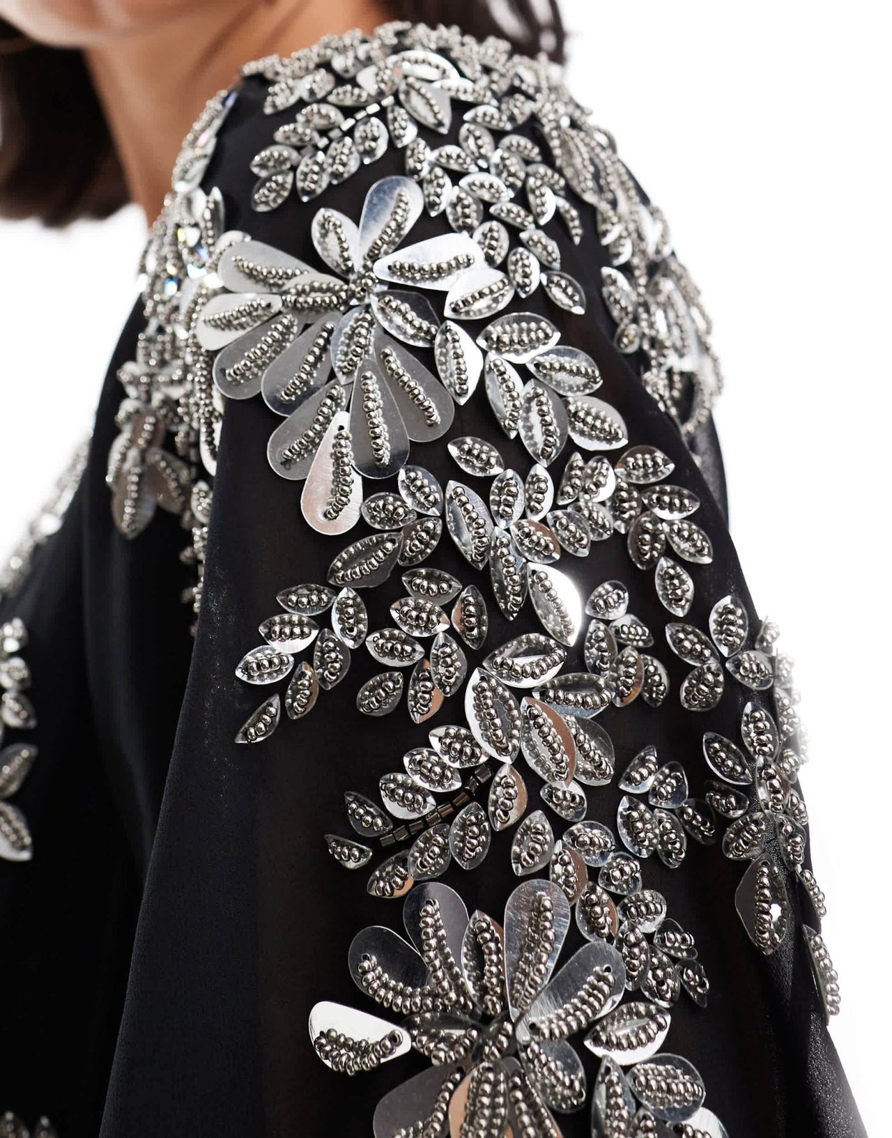 Hope & Ivy flutter sleeve embellished maxi dress in black - ASOS Sample Sale EU Store