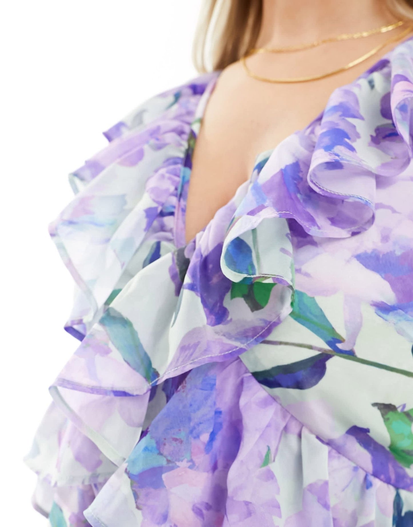 Hope & Ivy Maternity ruffle front maxi dress in lilac floral - ASOS Sample Sale EU Store