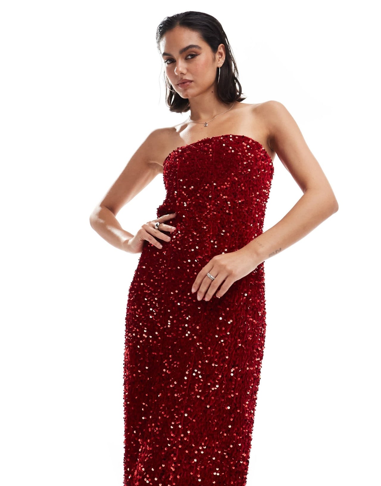 Hope & Ivy midi sequin dress with velvet bow back in red - ASOS Sample Sale EU Store