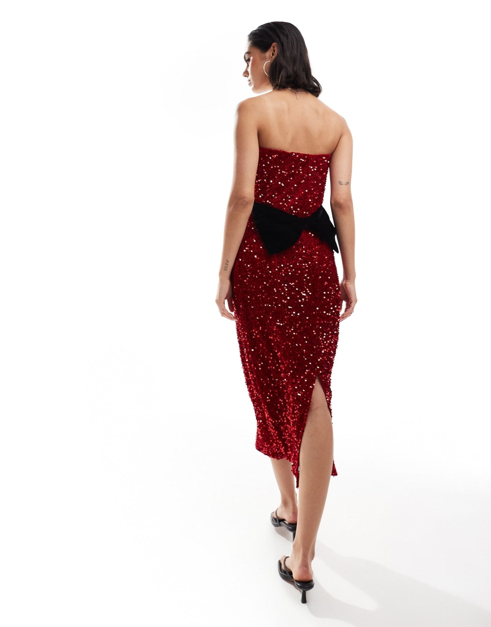 Hope & Ivy midi sequin dress with velvet bow back in red - ASOS Sample Sale EU Store