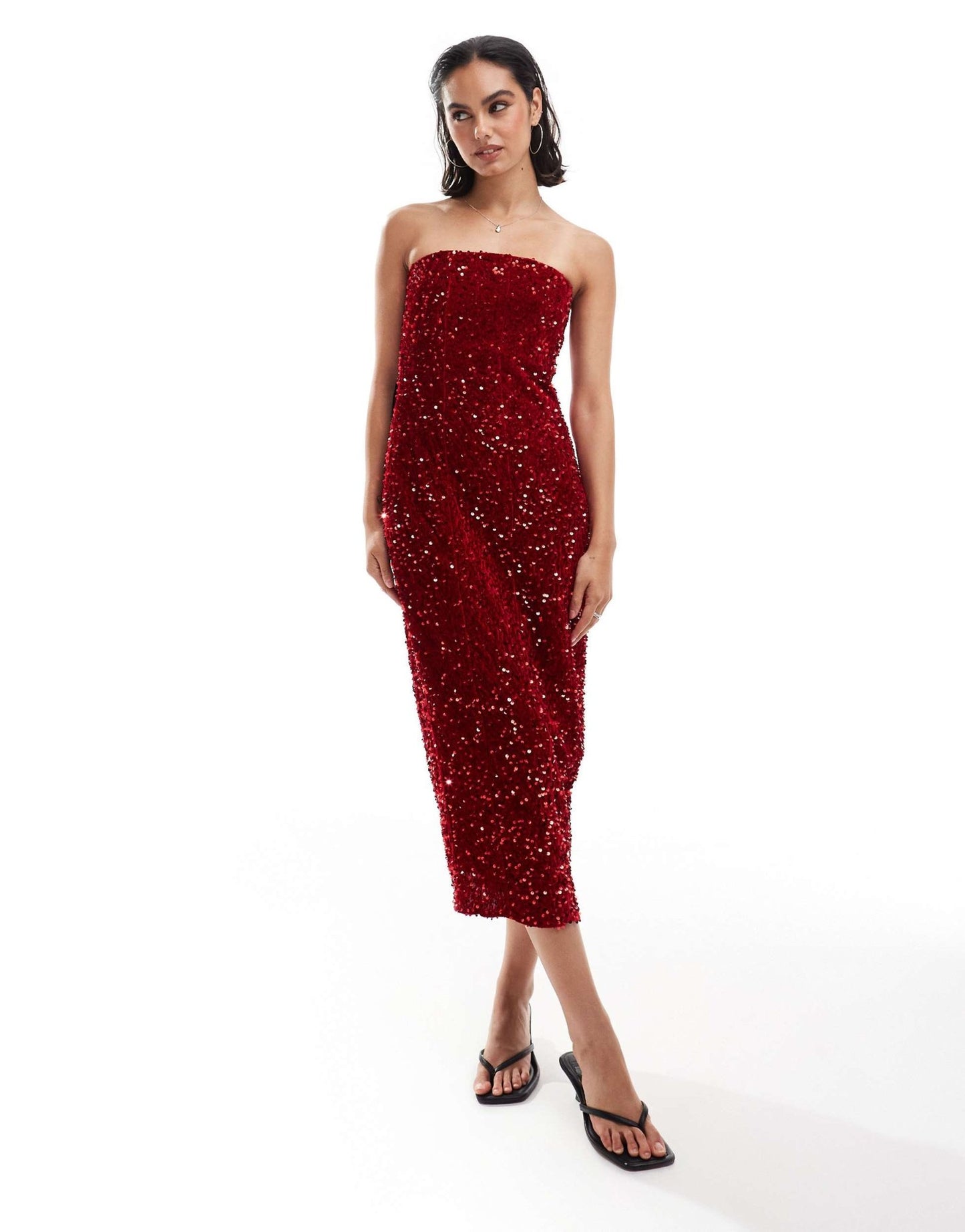 Hope & Ivy midi sequin dress with velvet bow back in red - ASOS Sample Sale EU Store