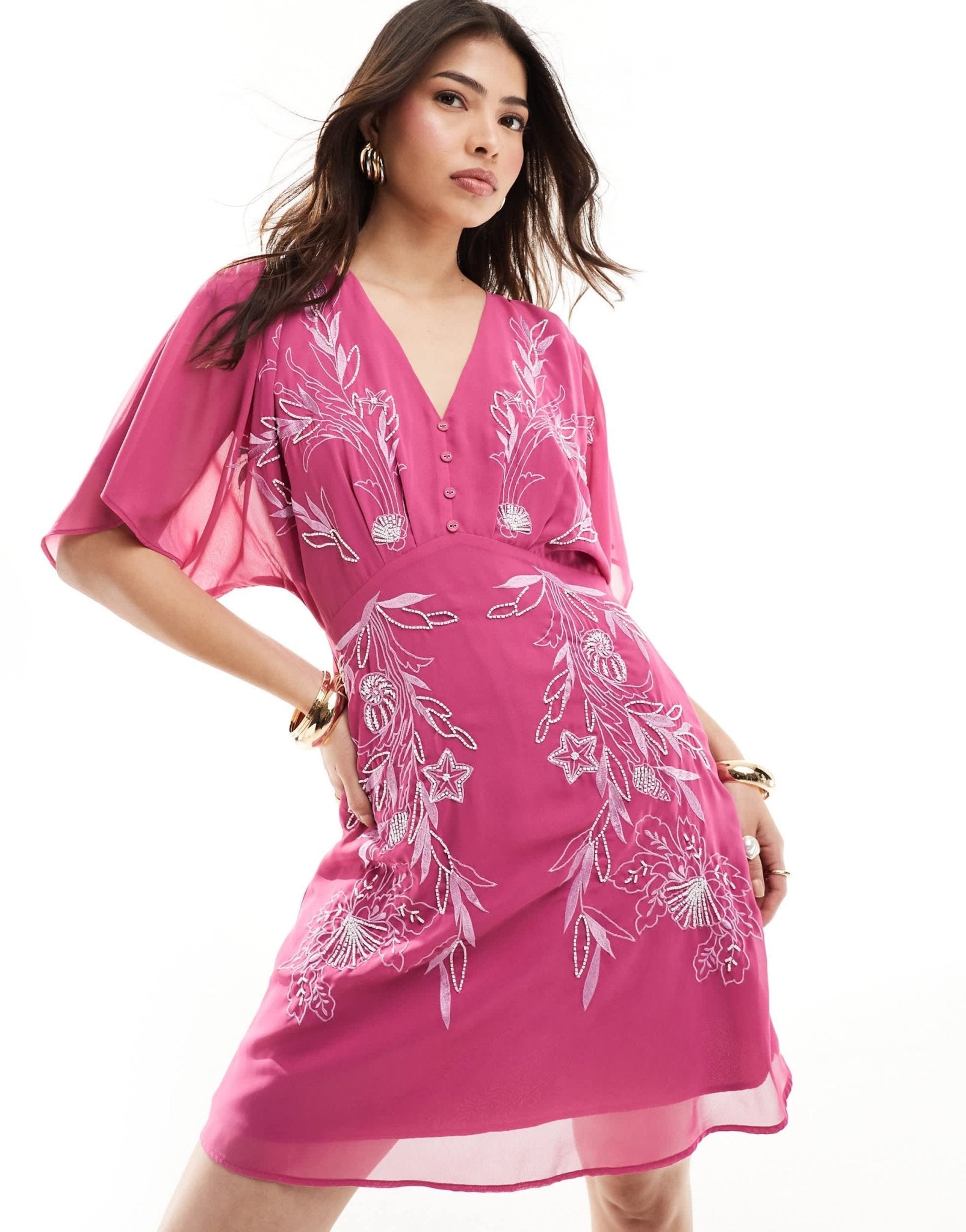 Hope & Ivy premium embellished mini dress with embroidery in pink - ASOS Sample Sale EU Store