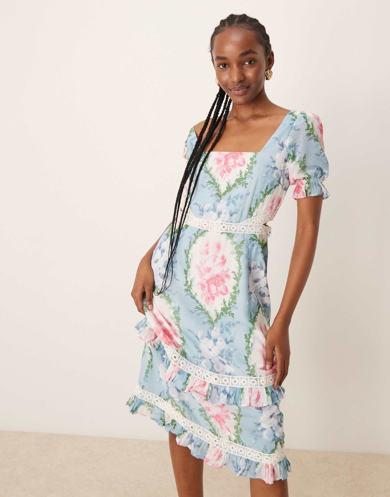 Hope & Ivy puff sleeve midi dress in baby blue floral - ASOS Sample Sale EU Store