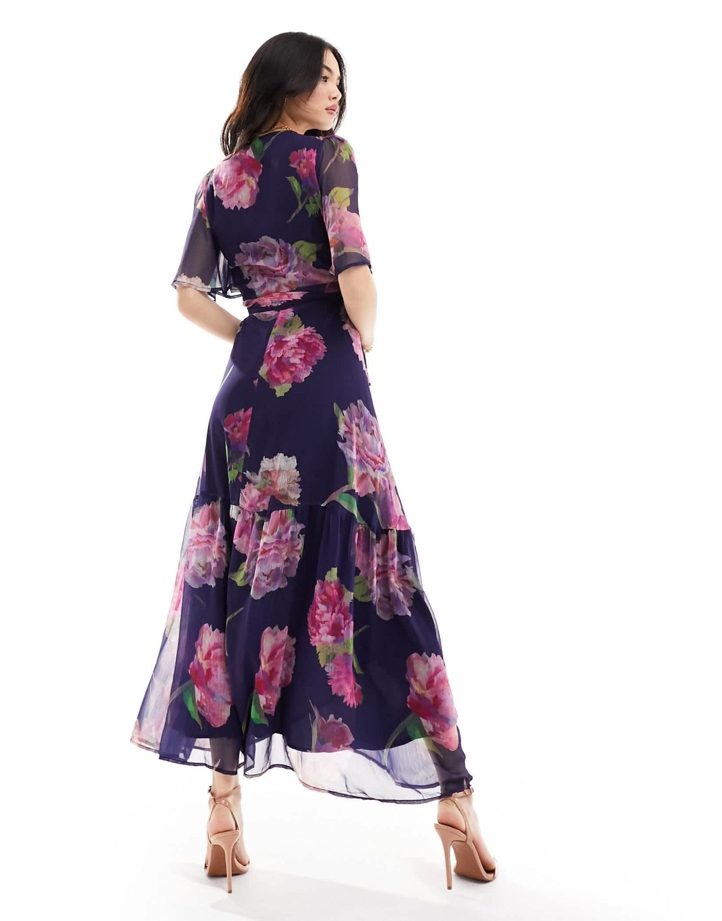 Hope & Ivy ruffle wrap maxi dress in pink & navy - ASOS Sample Sale EU Store