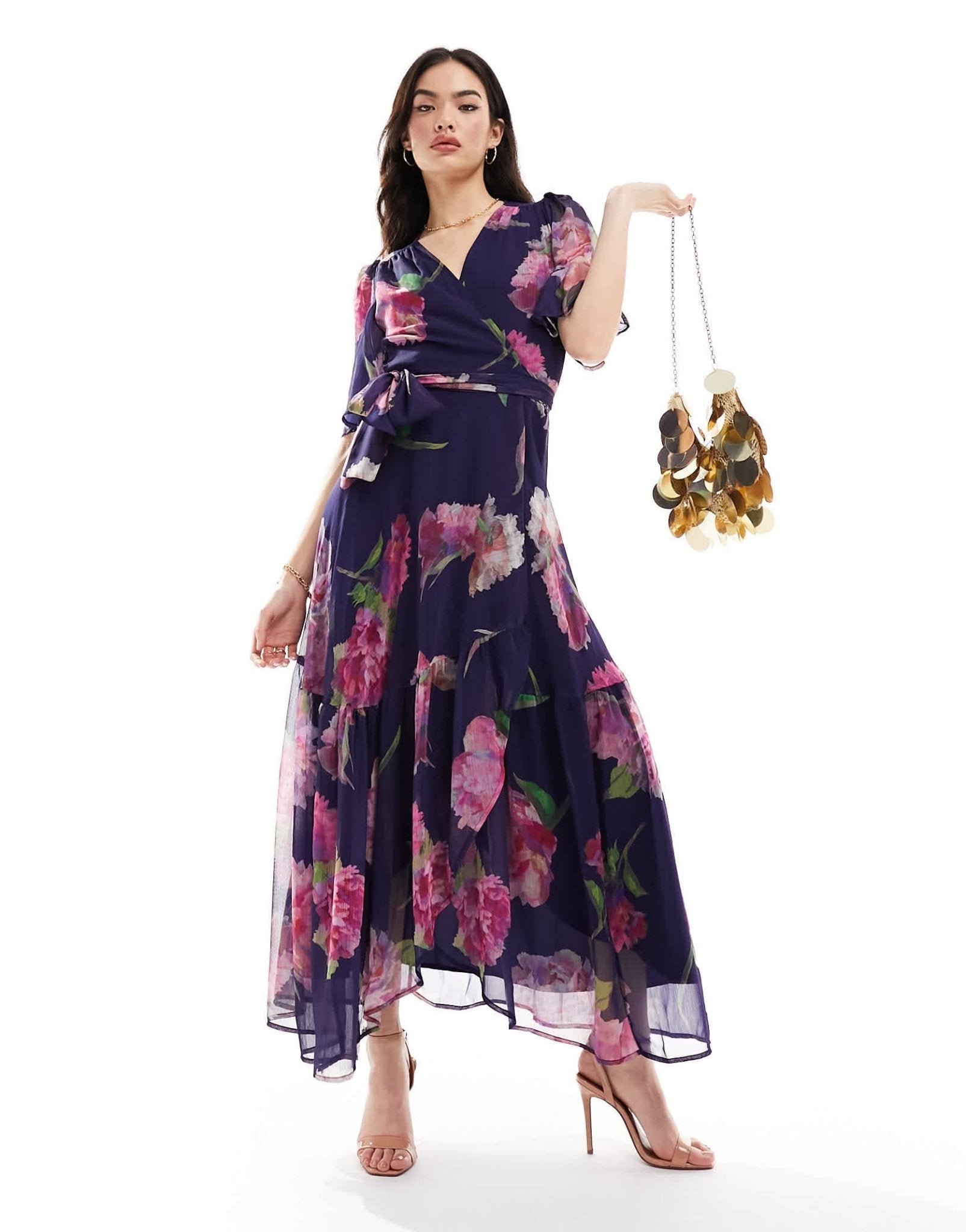 Hope & Ivy ruffle wrap maxi dress in pink & navy - ASOS Sample Sale EU Store