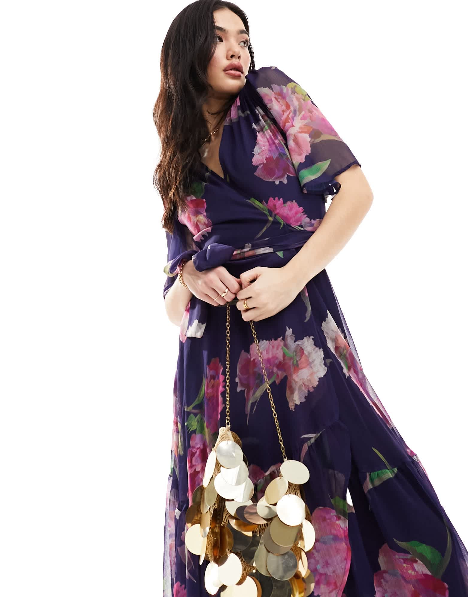 Hope & Ivy ruffle wrap maxi dress in pink & navy - ASOS Sample Sale EU Store