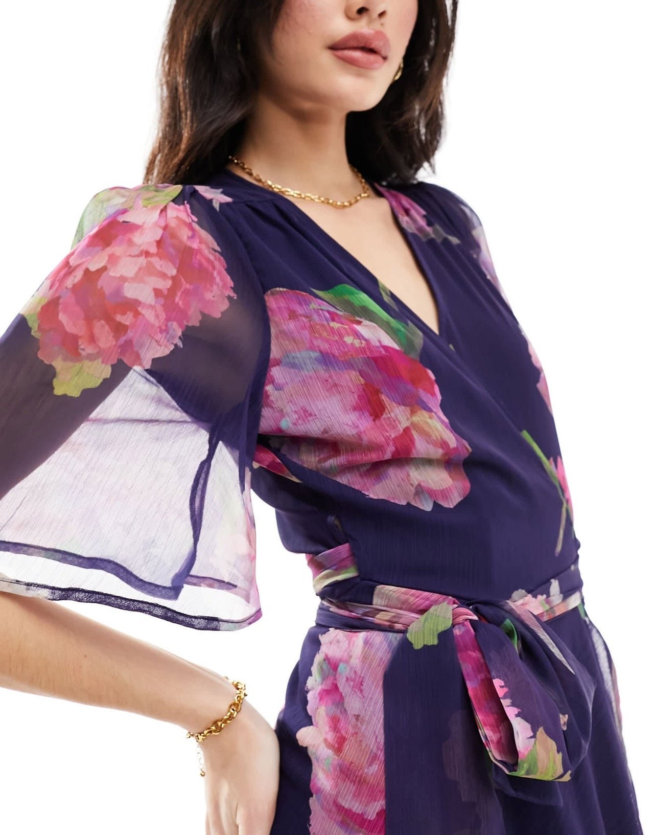 Hope & Ivy ruffle wrap maxi dress in pink & navy - ASOS Sample Sale EU Store