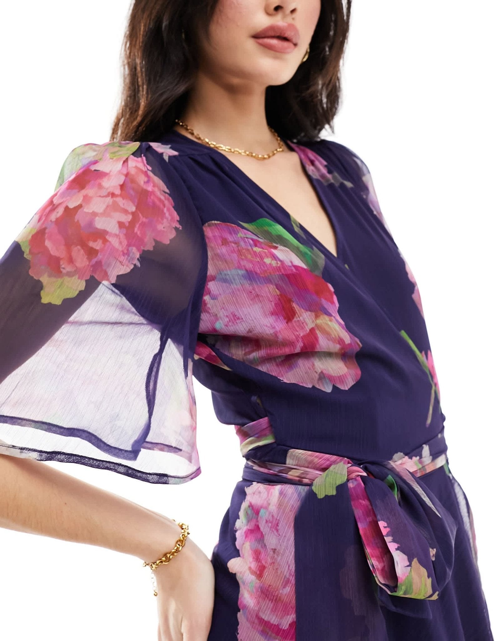 Hope & Ivy ruffle wrap maxi dress in pink & navy - ASOS Sample Sale EU Store