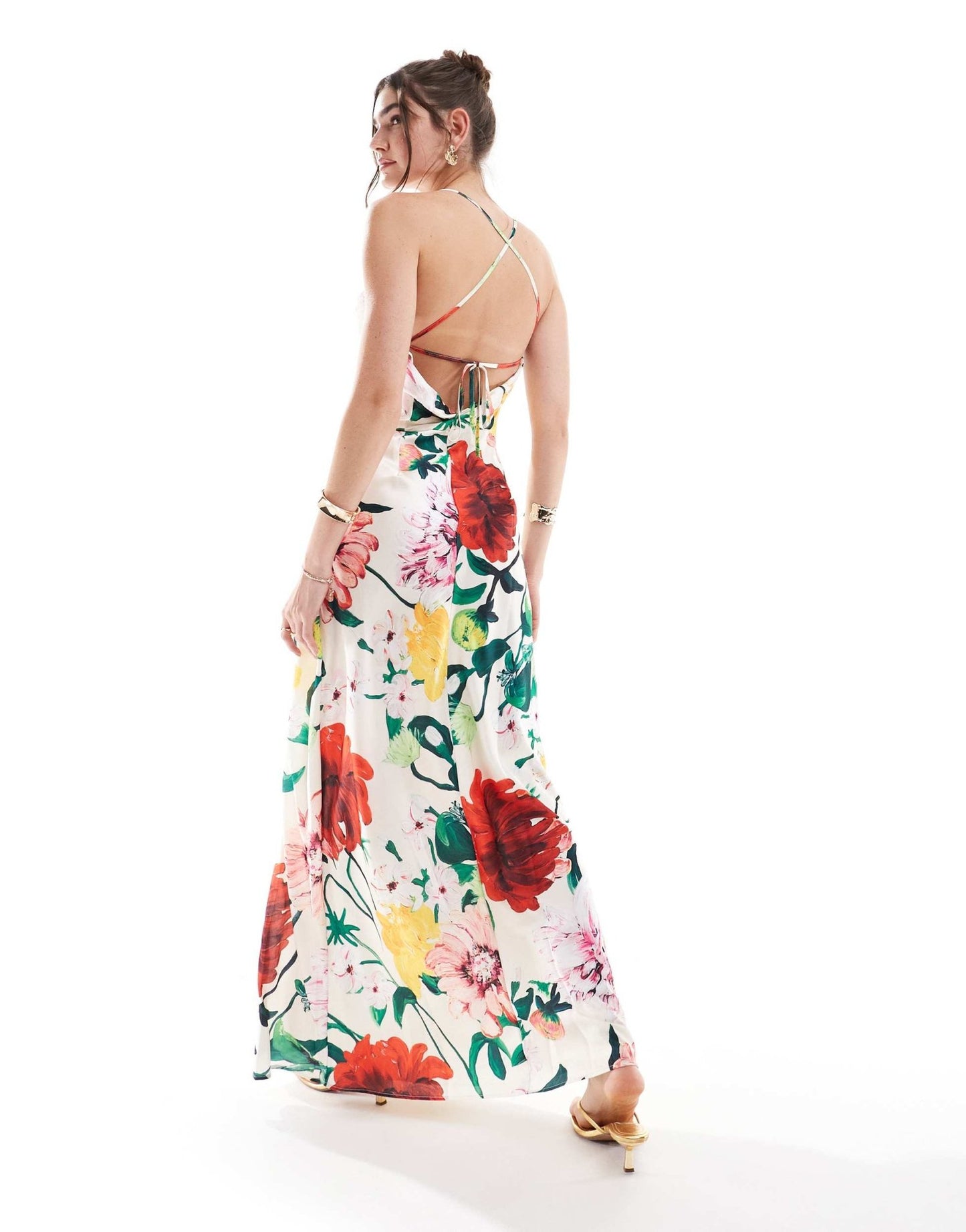 Hope & Ivy satin cami maxi dress with thigh spit in light base floral - ASOS Sample Sale EU Store