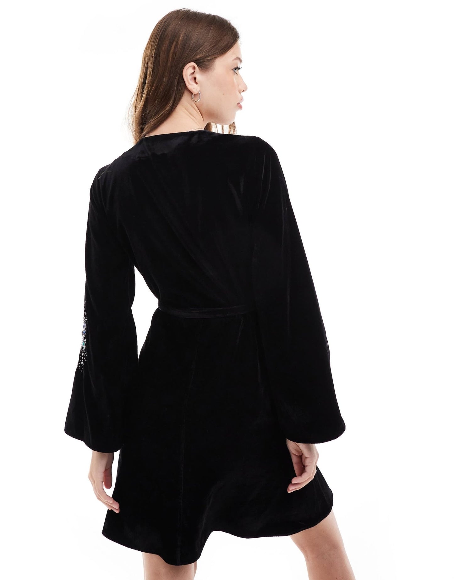 Hope & Ivy velvet wrap mini dress with fireworks embellishment in black - ASOS Sample Sale EU Store