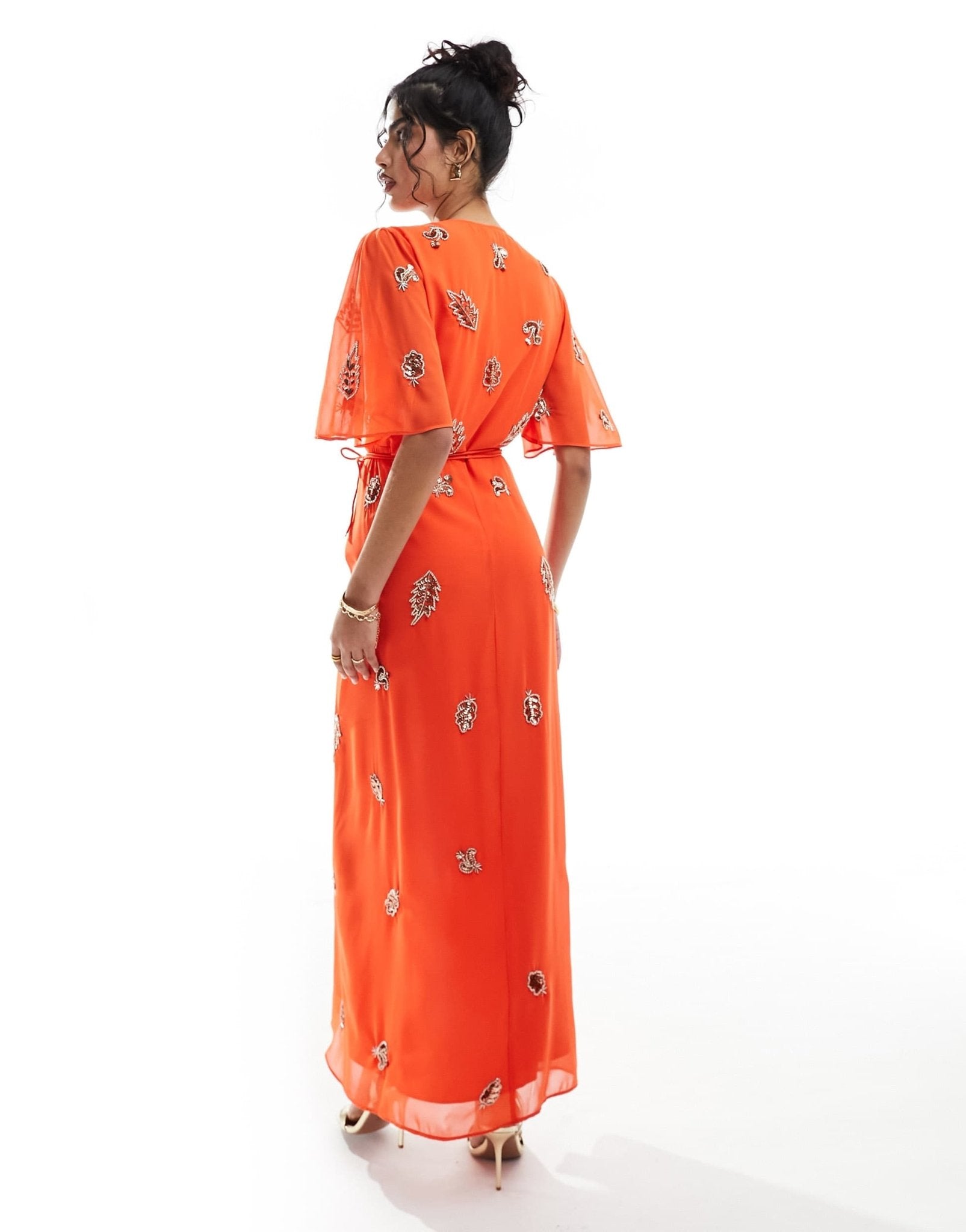 Hope & Ivy wrap embellished maxi dress in orange - ASOS Sample Sale EU Store