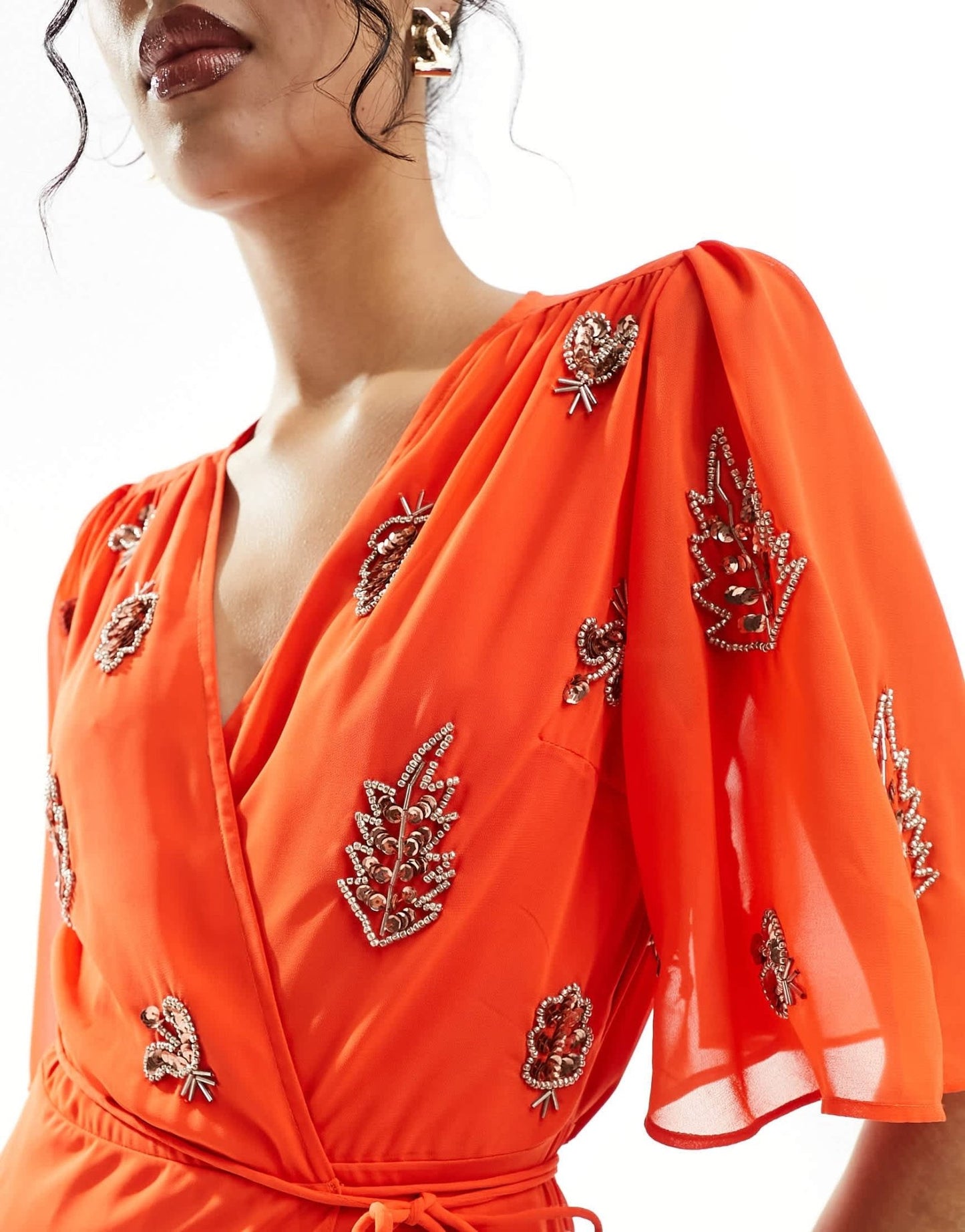 Hope & Ivy wrap embellished maxi dress in orange - ASOS Sample Sale EU Store
