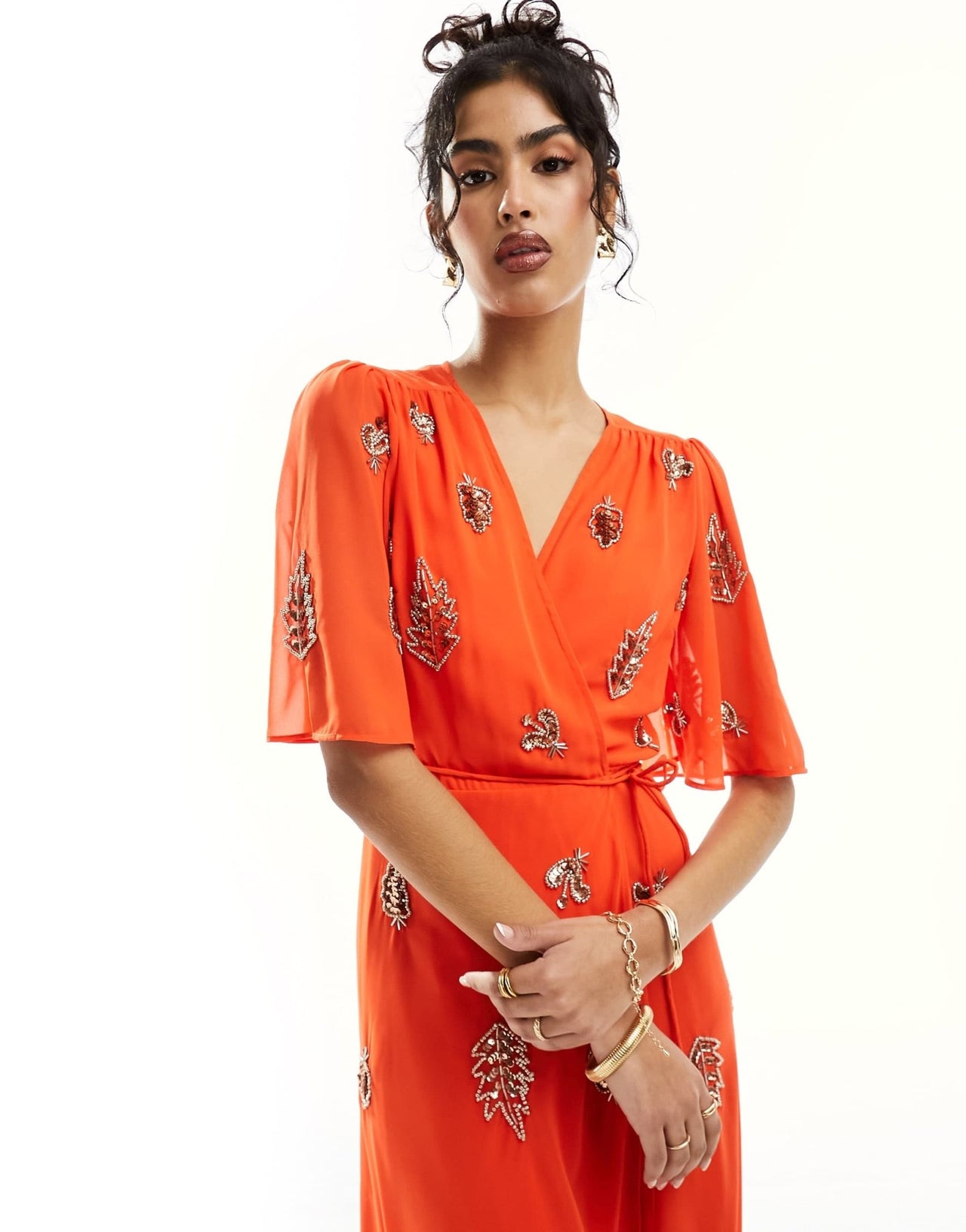 Hope & Ivy wrap embellished maxi dress in orange - ASOS Sample Sale EU Store