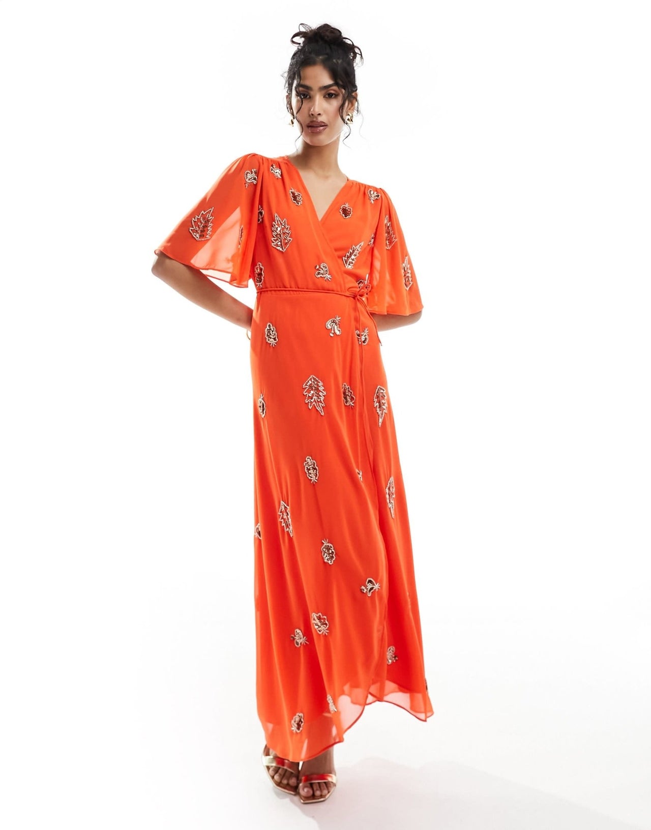 Hope & Ivy wrap embellished maxi dress in orange - ASOS Sample Sale EU Store