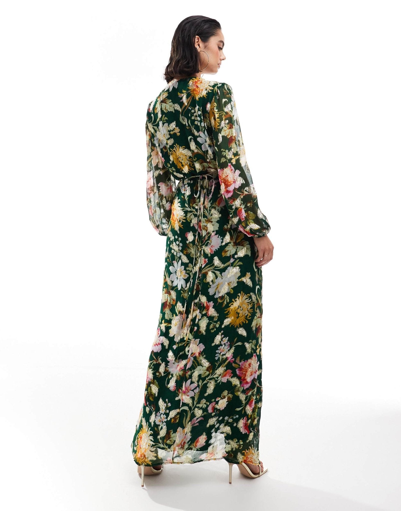 Hope & Ivy wrap front maxi dress in dark green floral with gold speck - ASOS Sample Sale EU Store