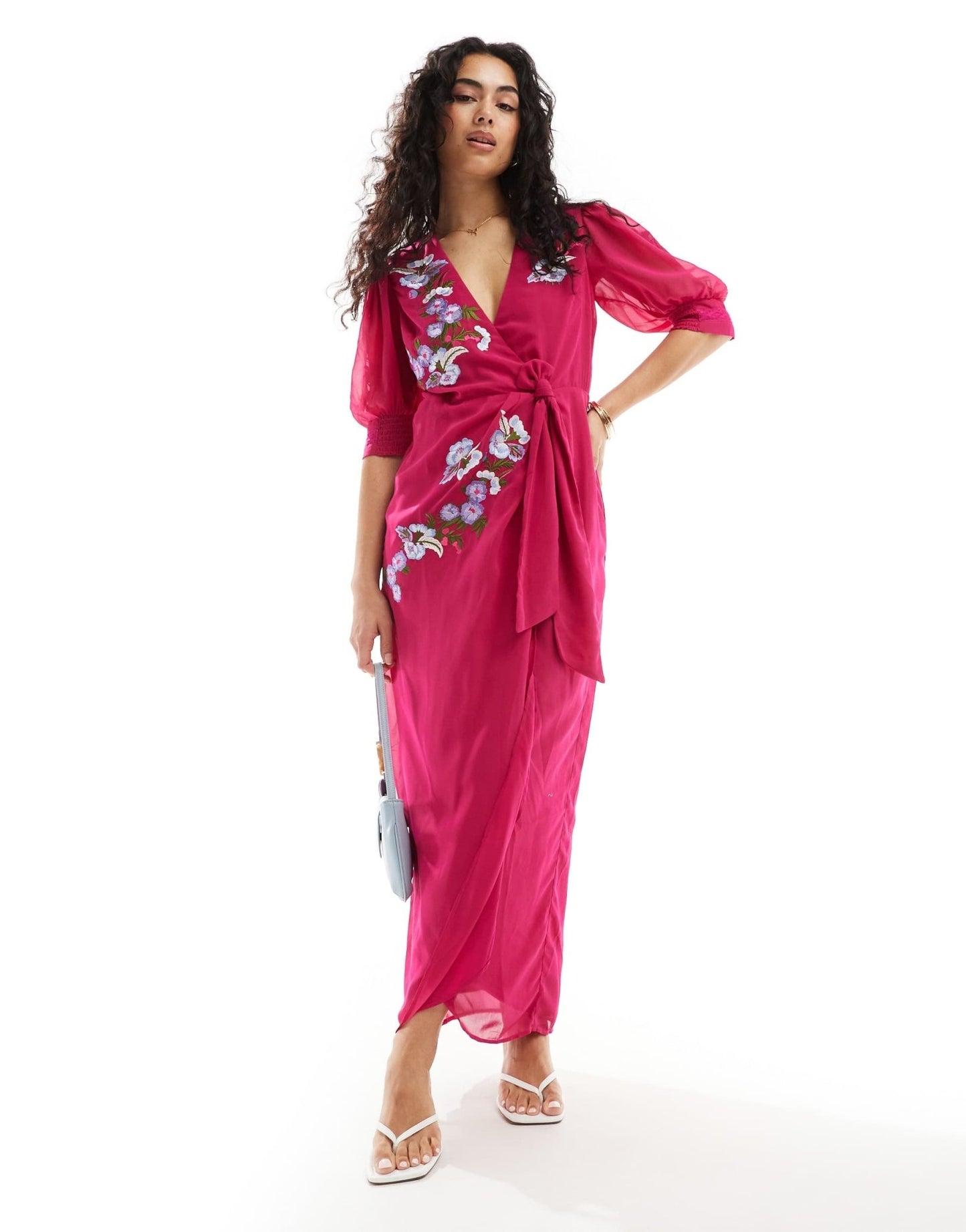 Hope & Ivy wrap maxi dress in cherry red with multi embroidery - ASOS Sample Sale EU Store