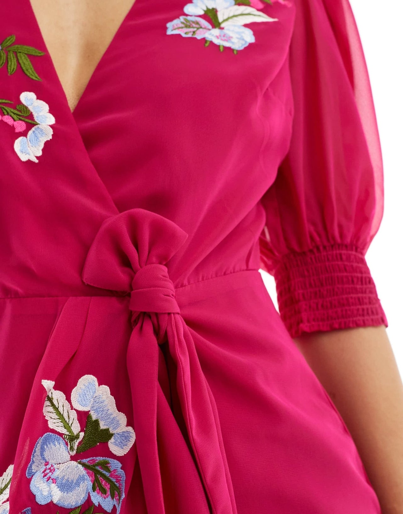 Hope & Ivy wrap maxi dress in cherry red with multi embroidery - ASOS Sample Sale EU Store