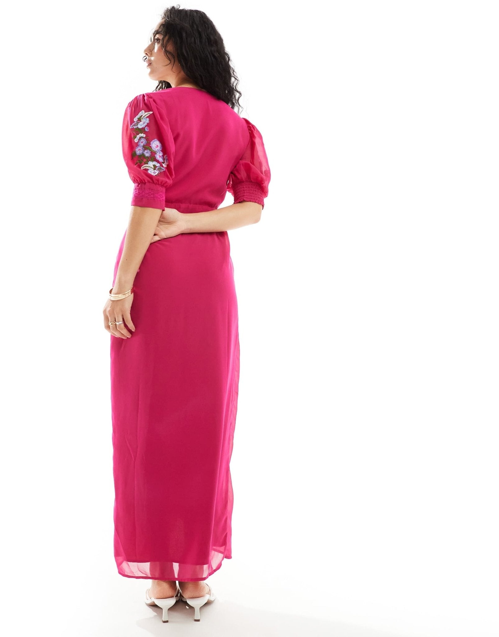 Hope & Ivy wrap maxi dress in cherry red with multi embroidery - ASOS Sample Sale EU Store