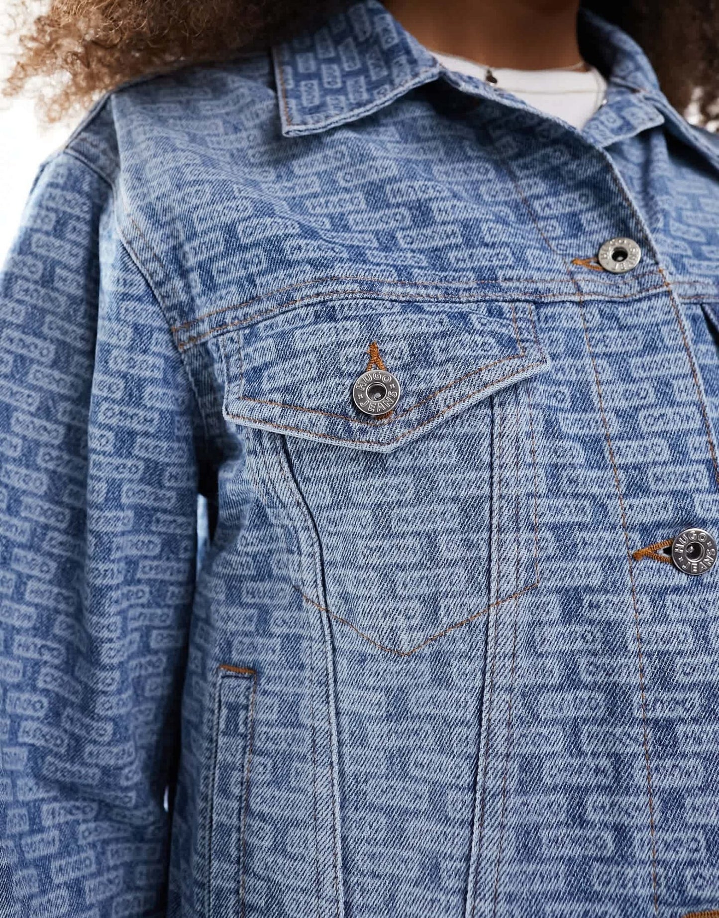HUGO BLUE burnout denim jacket in mid blue - ASOS Sample Sale EU Store