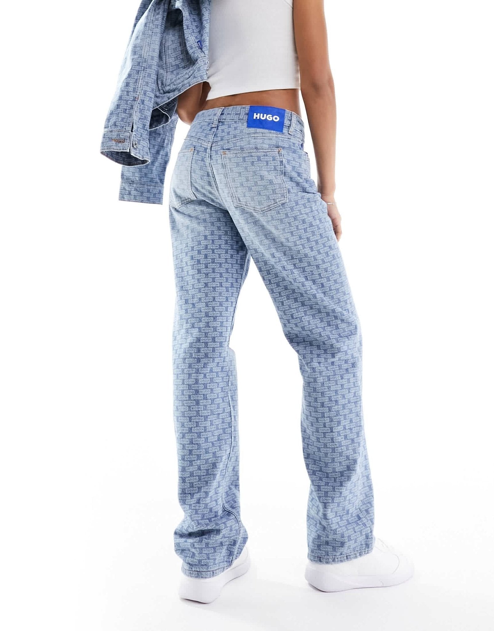 HUGO BLUE burnout wide leg jeans in mid blue - ASOS Sample Sale EU Store
