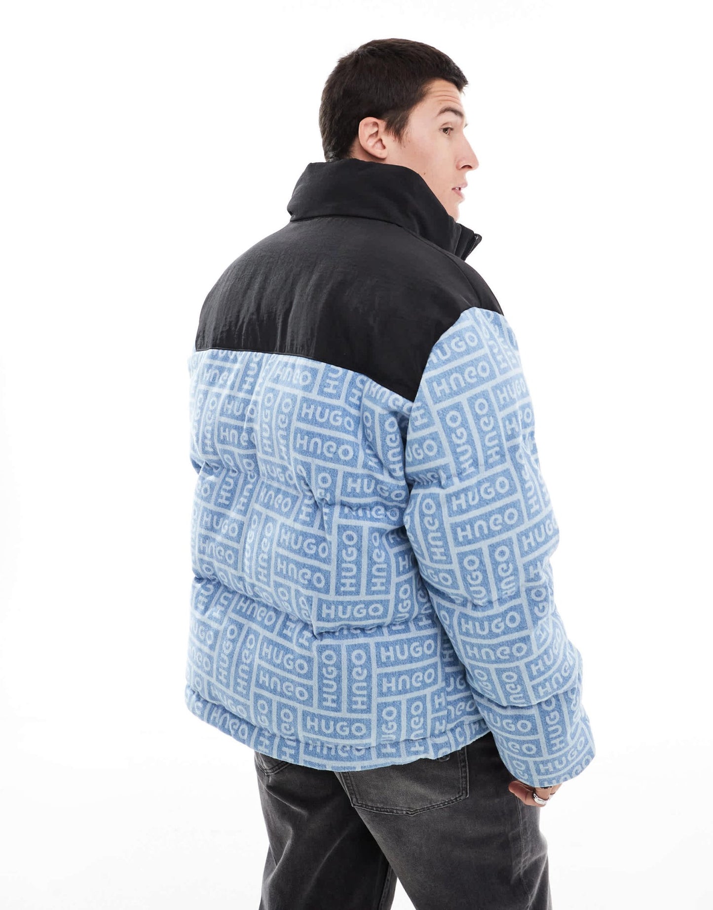 HUGO Blue byres puffer jacket in black and blue all over print - ASOS Sample Sale EU Store
