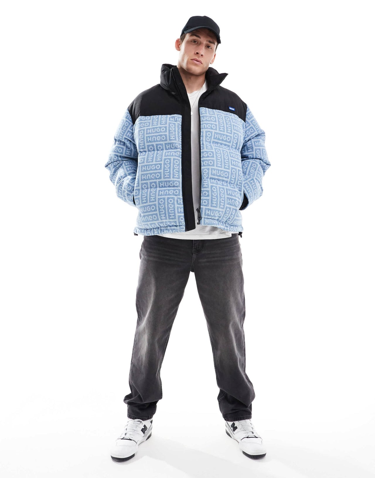 HUGO Blue byres puffer jacket in black and blue all over print - ASOS Sample Sale EU Store