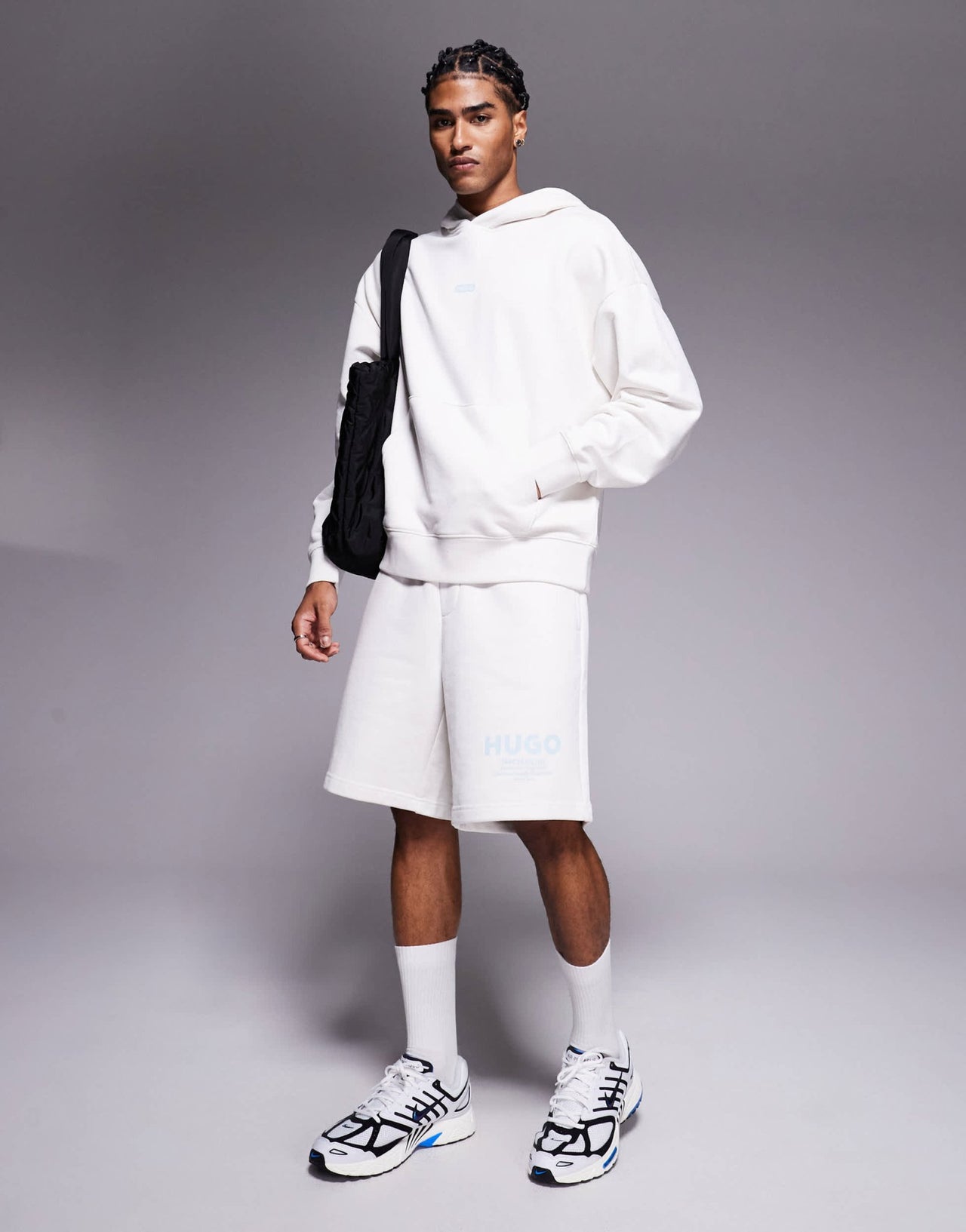 Hugo Blue co - ord loose fit jersey shorts in stone with blue logo - ASOS Sample Sale EU Store