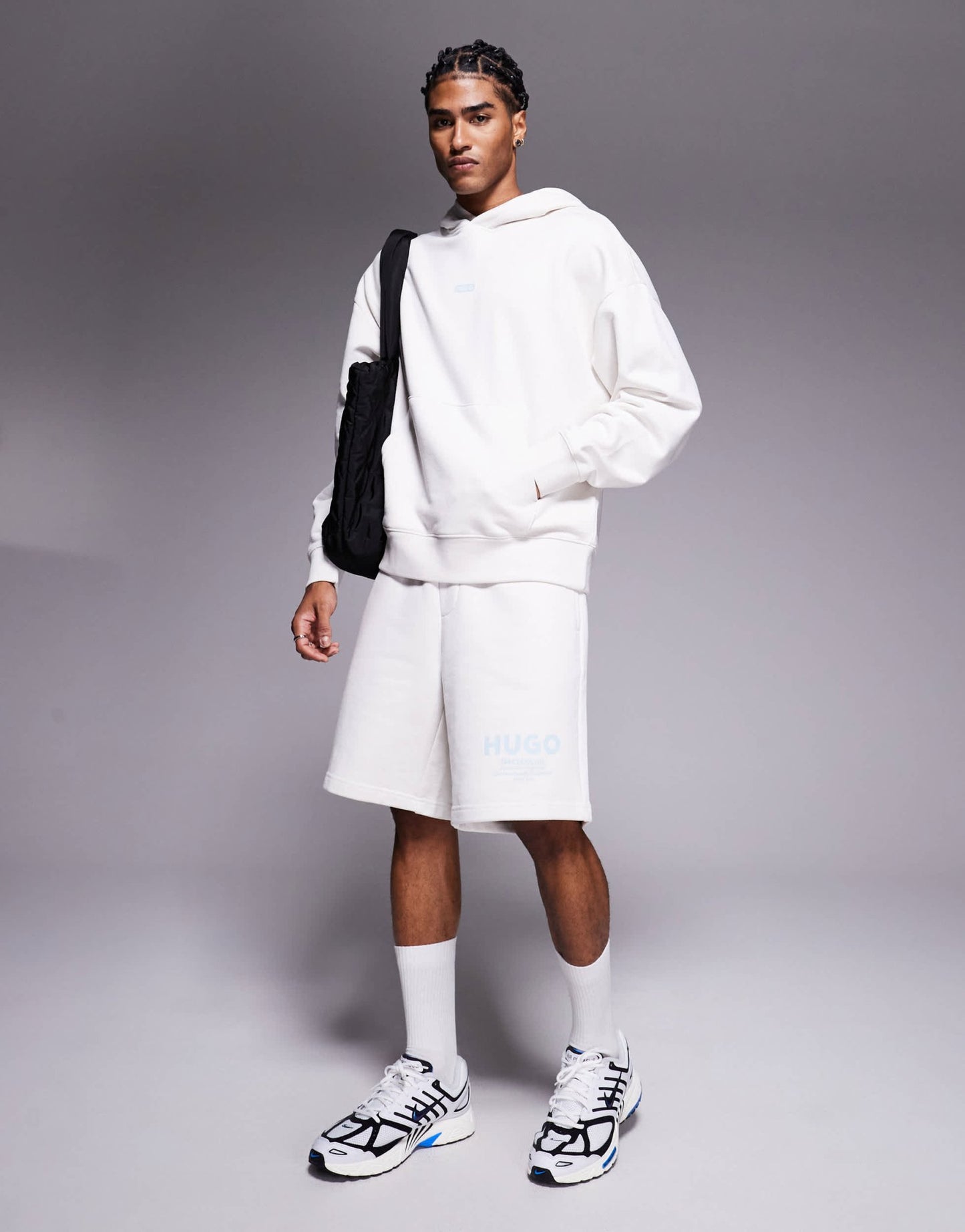 Hugo Blue co - ord loose fit jersey shorts in stone with blue logo - ASOS Sample Sale EU Store